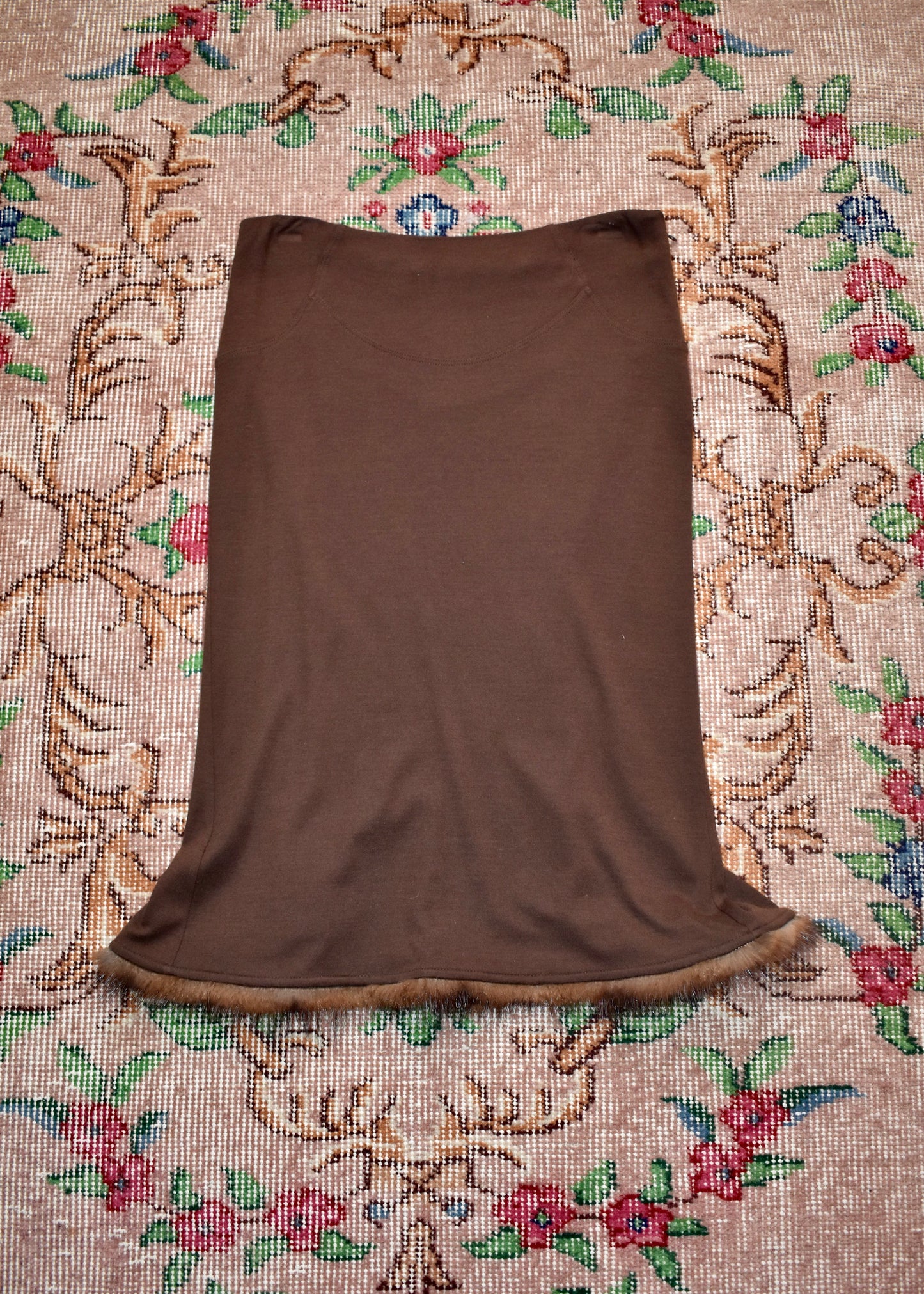 Blumarine Chocolate Brown Fur Trim Skirt