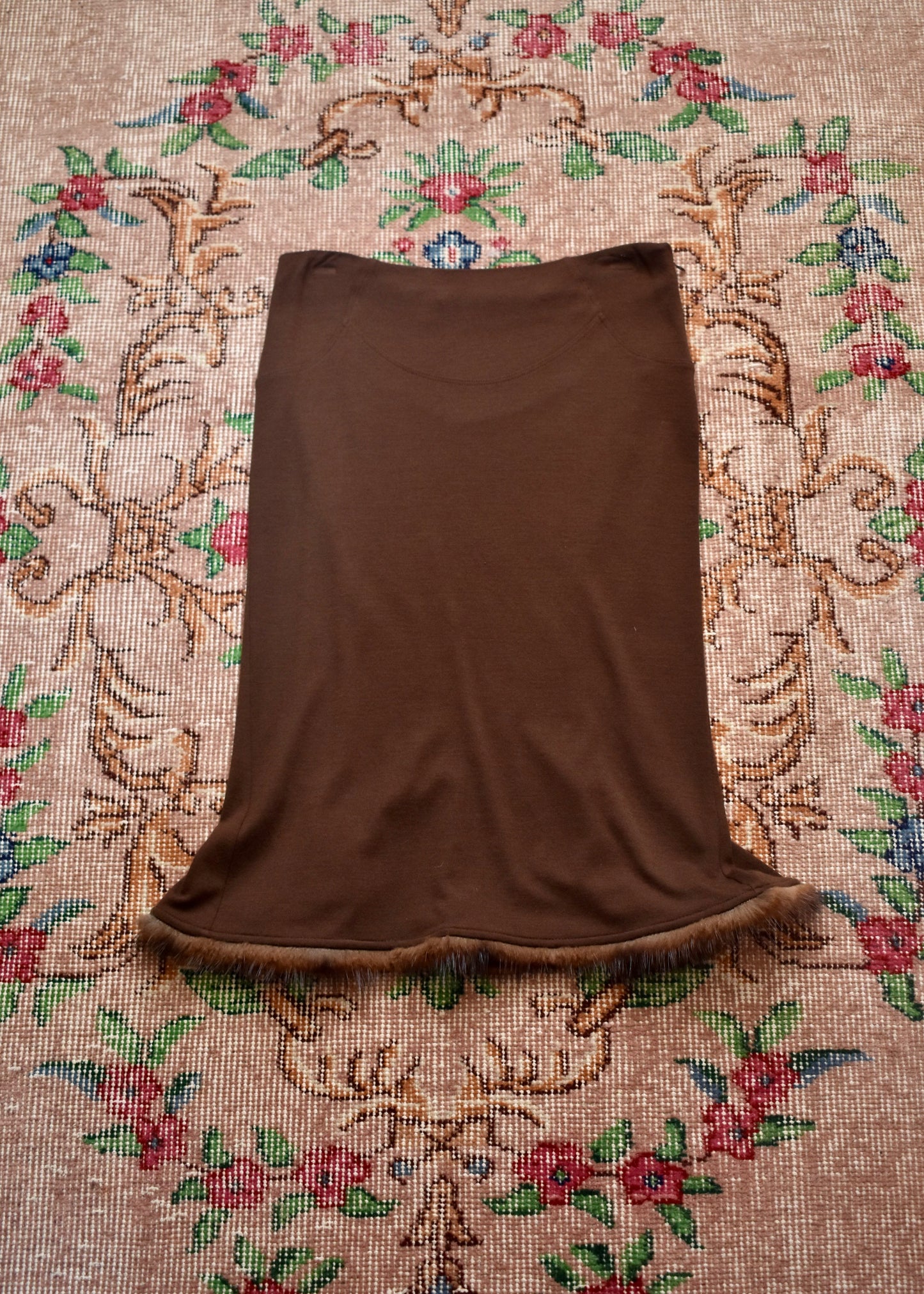 Blumarine Chocolate Brown Fur Trim Skirt