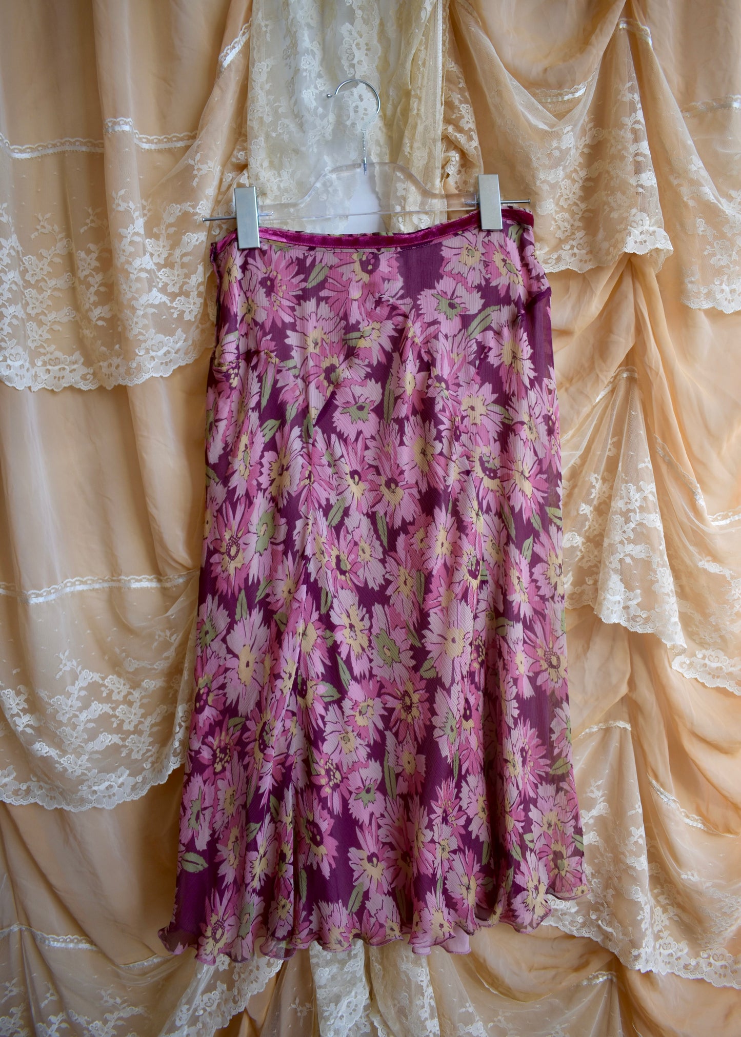 Blumarine Prairie Inspired Floral Long Sleeve + Silk Skirt Set
