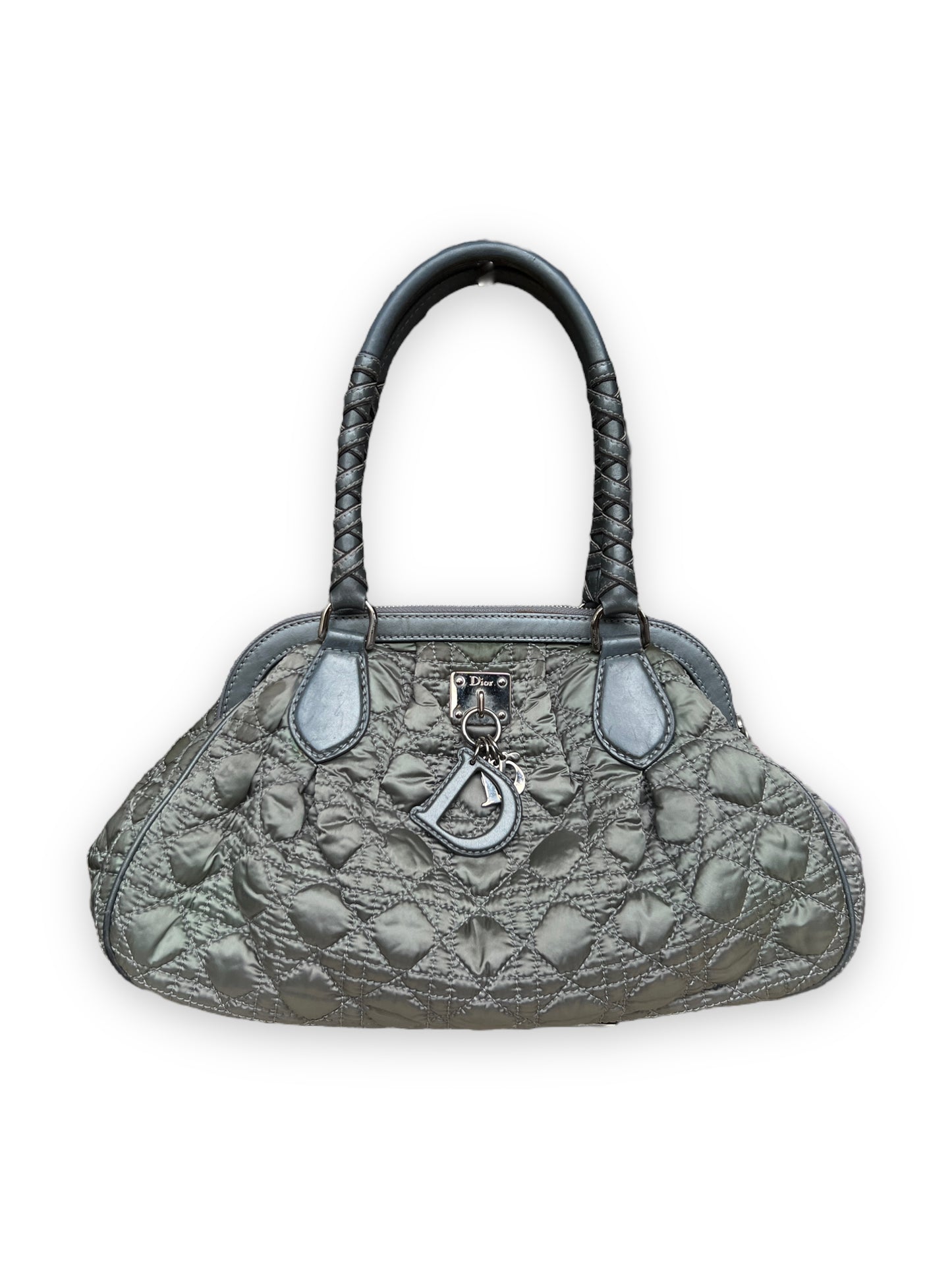 Dior Metallic Green Cannage Quilted Satin Charming Doctor Bag