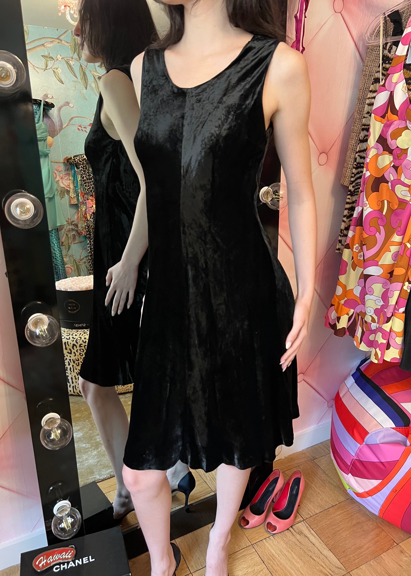 Miu Miu 90s Black Liquid Velvet Midi Dress