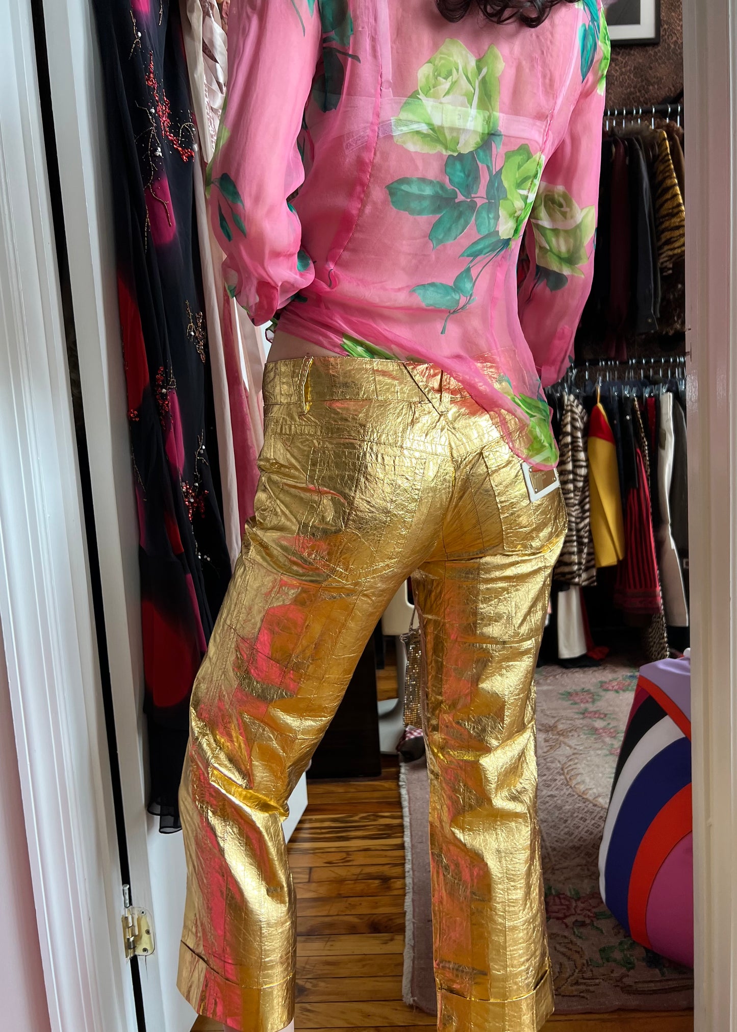 Dolce & Gabbana Gold Leather Capris
