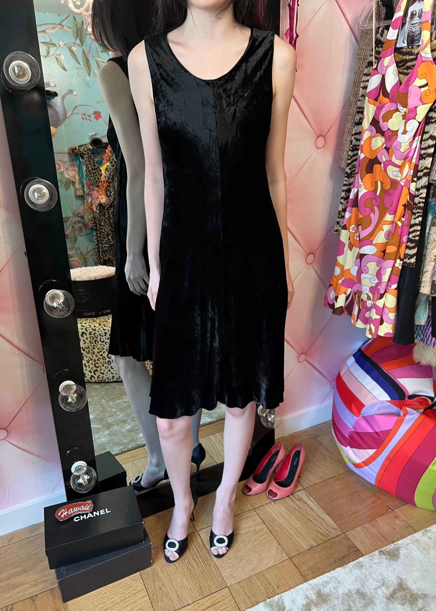 Miu Miu 90s Black Liquid Velvet Midi Dress
