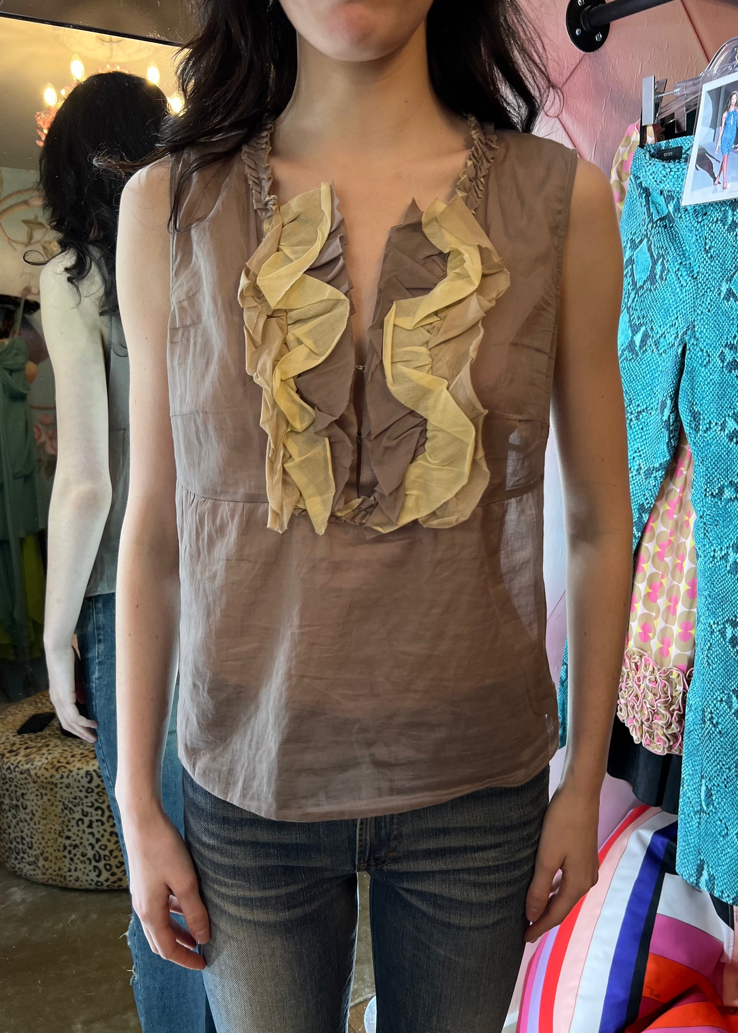 Miu Miu Sheer Ruffle Clasp Top