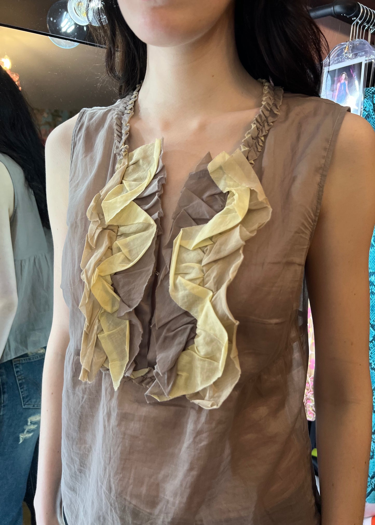 Miu Miu Sheer Ruffle Clasp Top