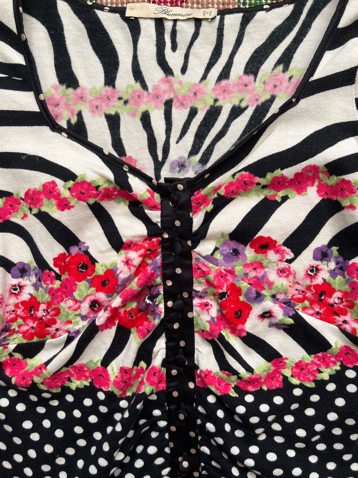Blumarine Floral + Polka Dot Princess Sleeve Cardigan