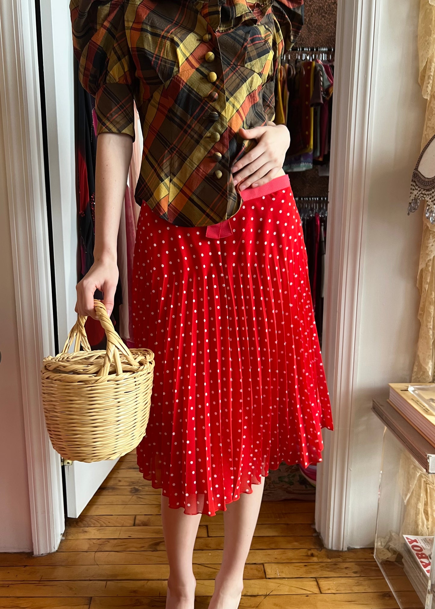 Valentino Polka Dot Pleated Midi Skirt