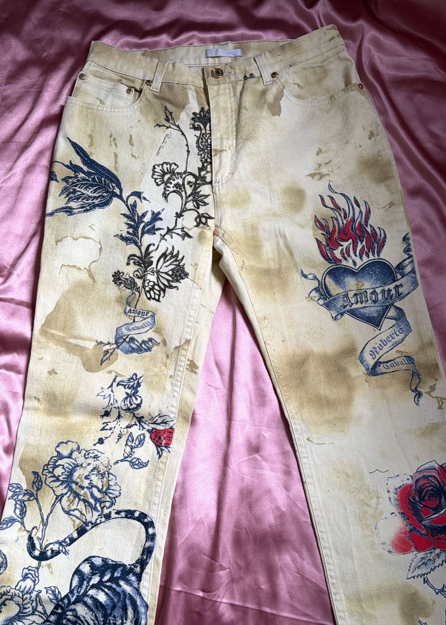 Roberto Cavalli 2003 Tattoo Print Jeans