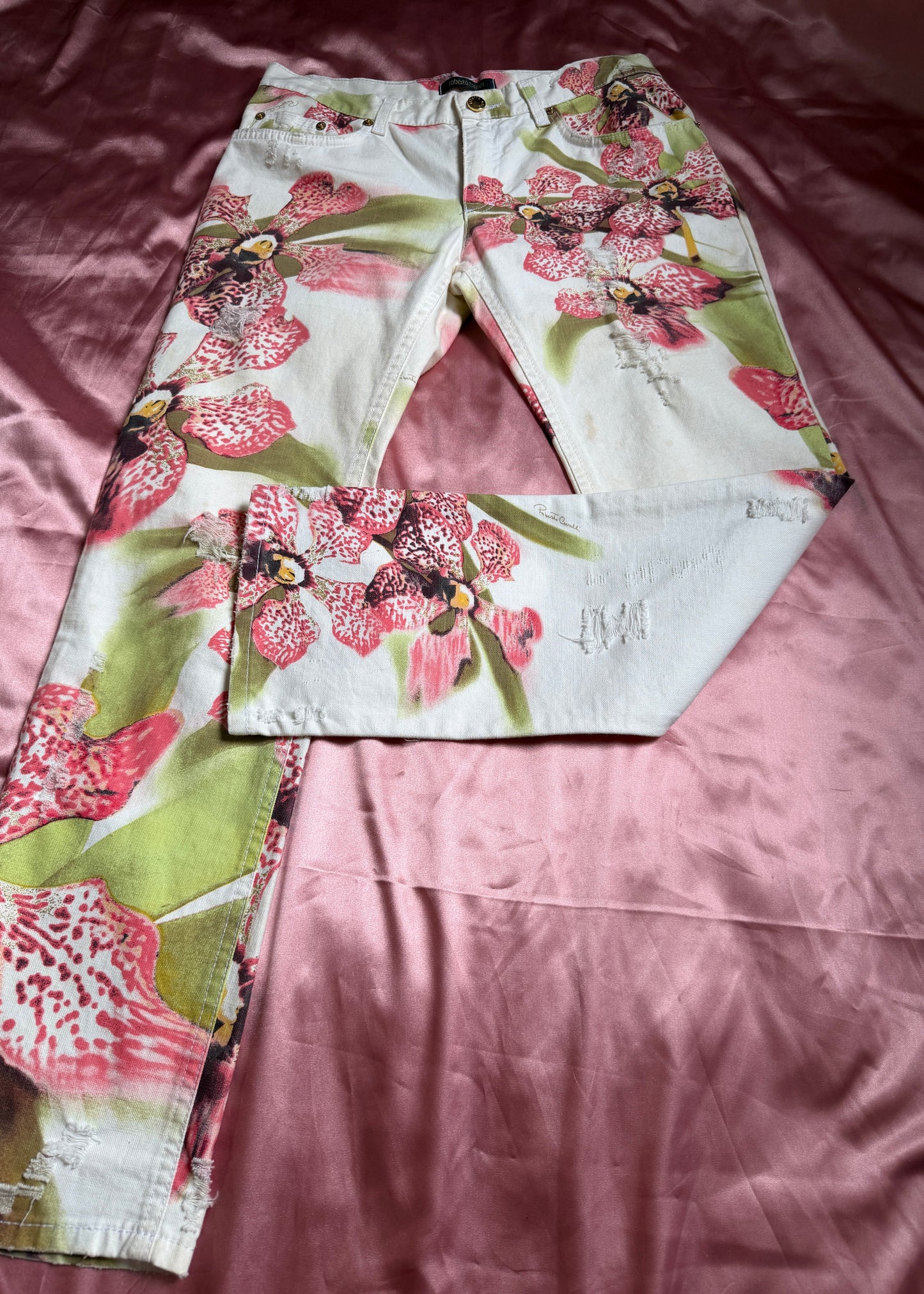 Roberto Cavalli 2004 Orchid Print Jeans