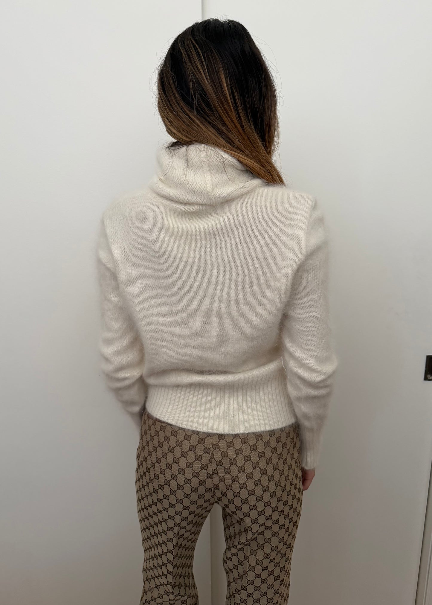 Chloé FW2001 Face Printed Angora Fur Turtleneck
