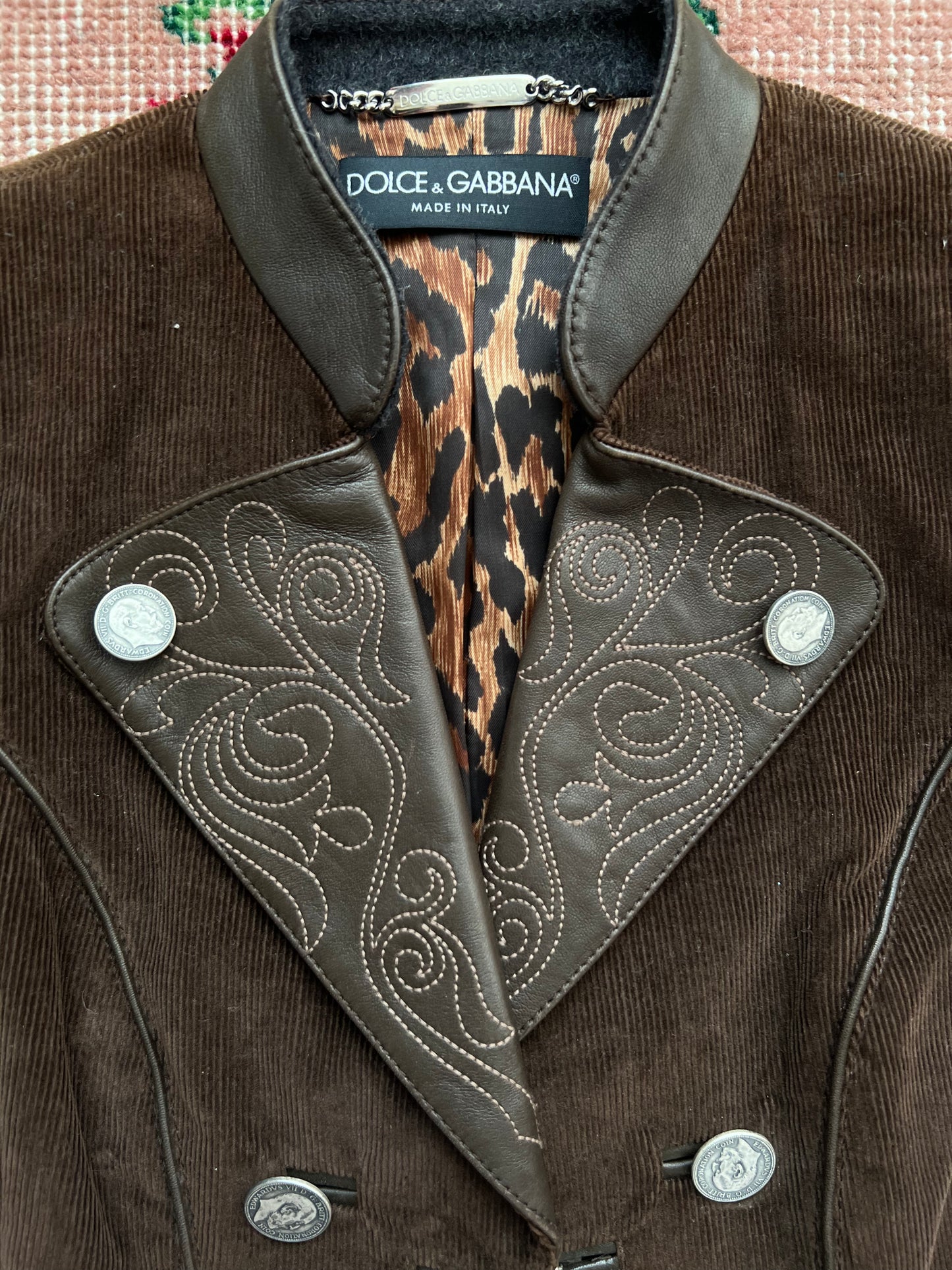 Dolce & Gabbana FW2002 Cropped Corduroy Coin Jacket & Rope Belt