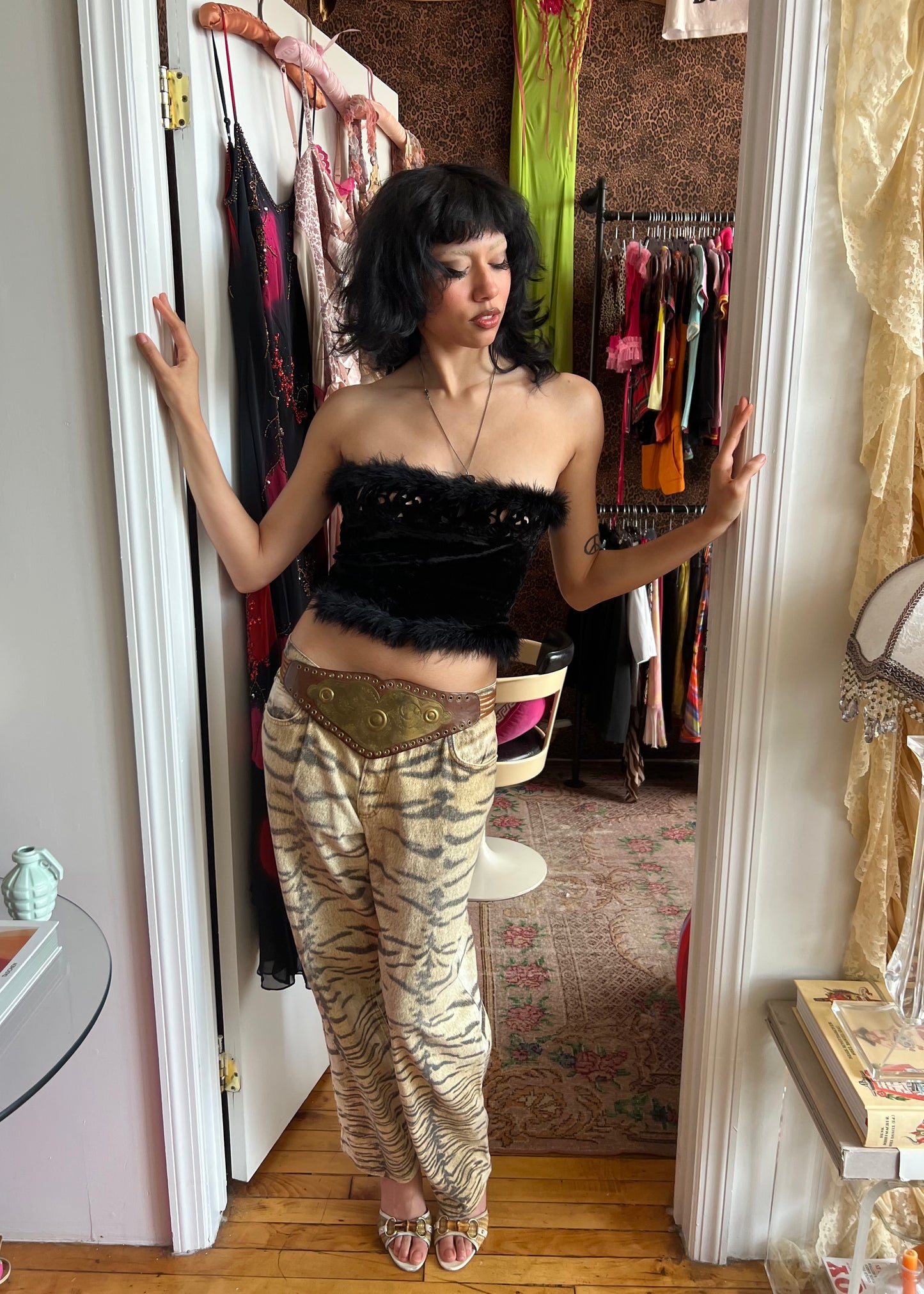 Voyage Velvet Fur Trim Tube Top