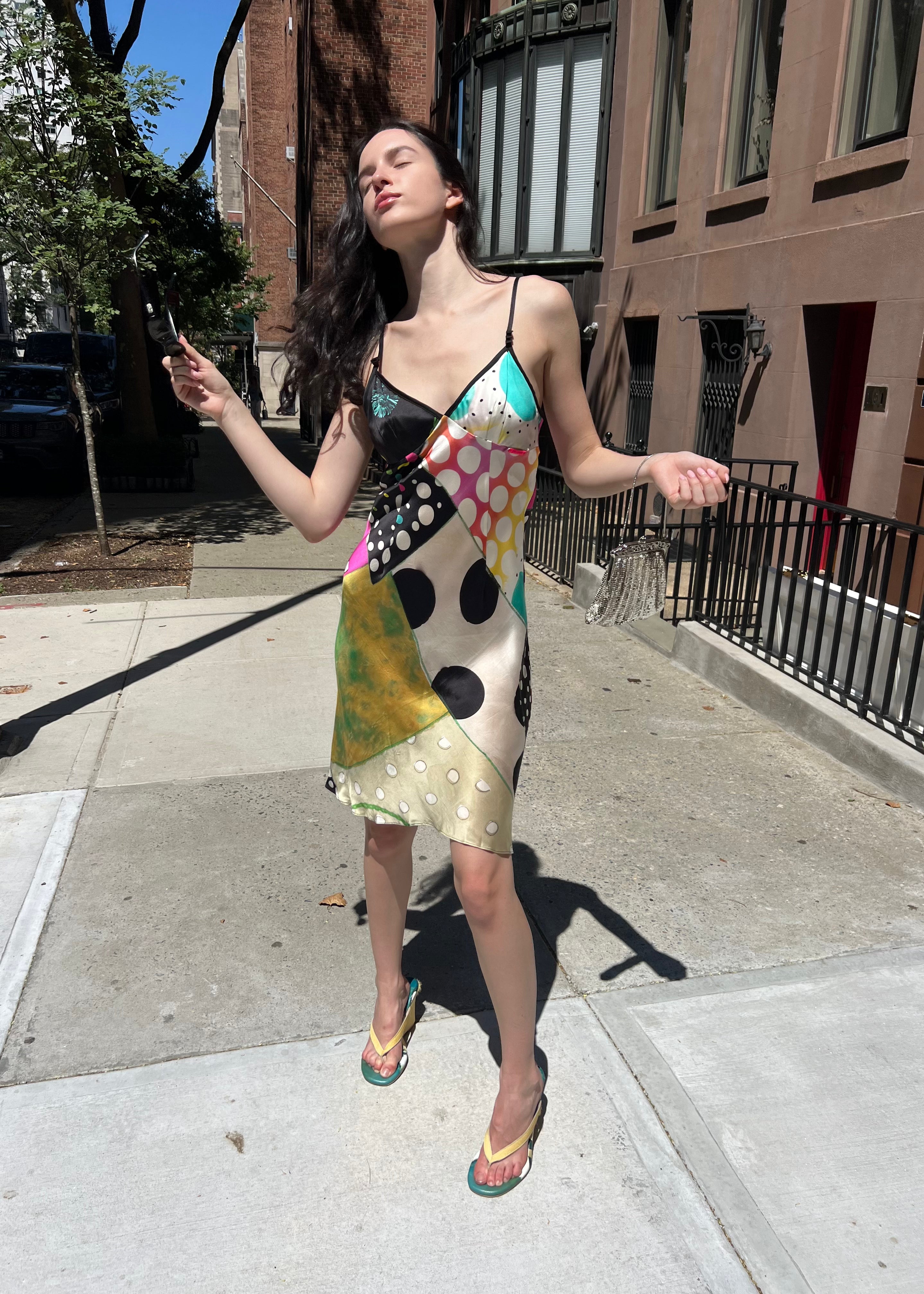 Galliano Multicolor Polka Dot Silk Dress – Allison's Archive