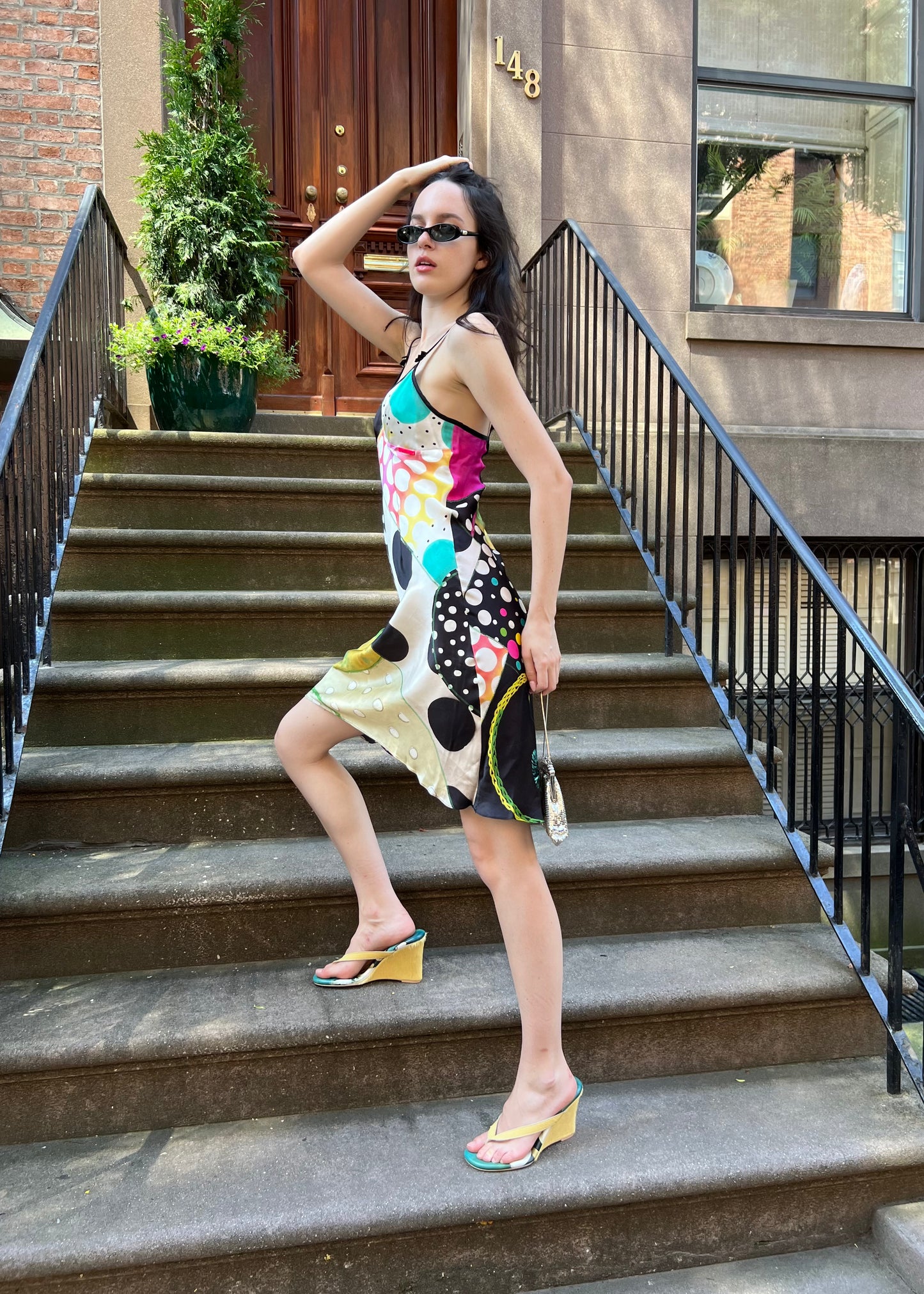 Galliano Multicolor Polka Dot Silk Dress
