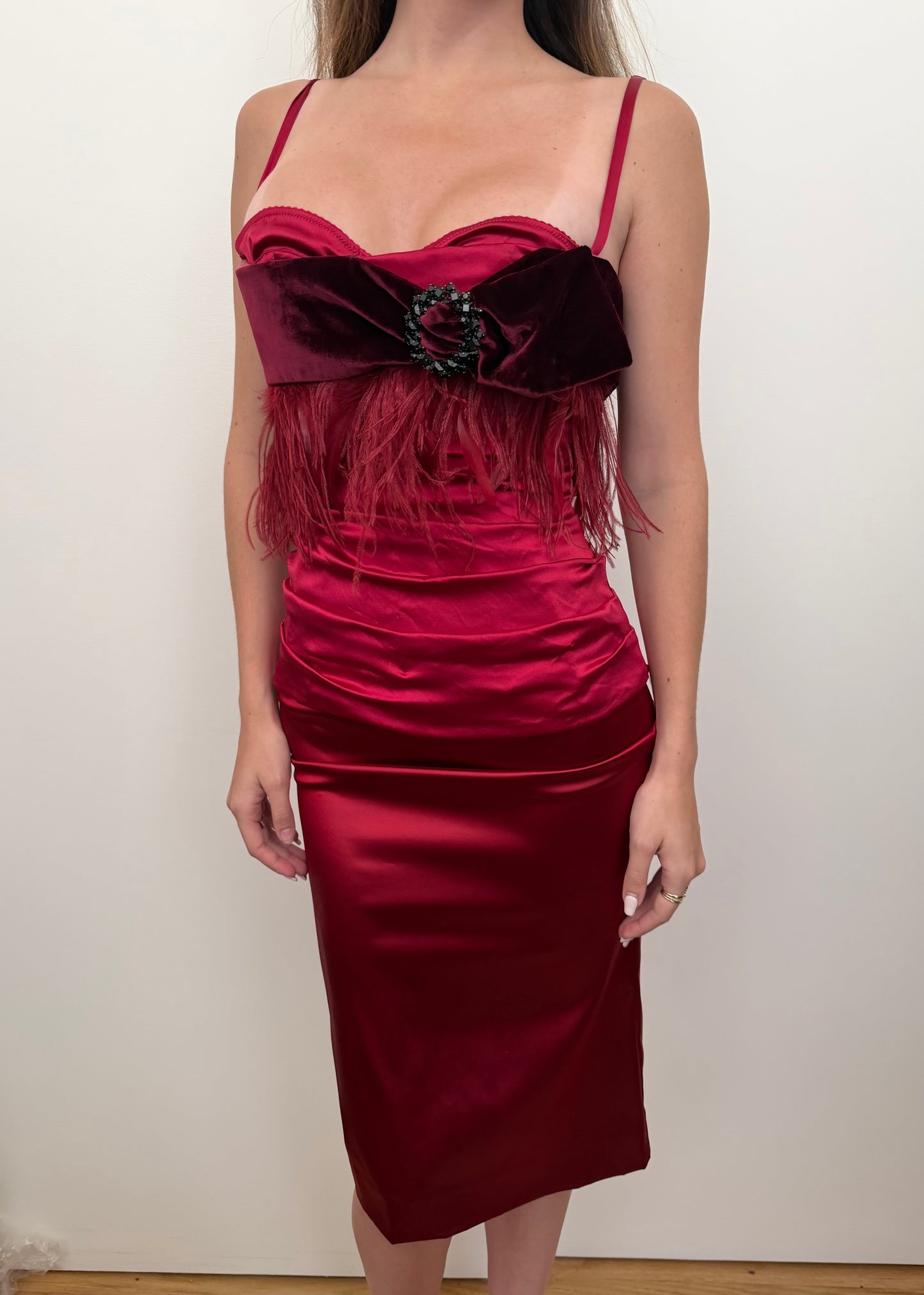 Dolce & Gabbana Satin Bustier with Feather/Velvet Embellishments