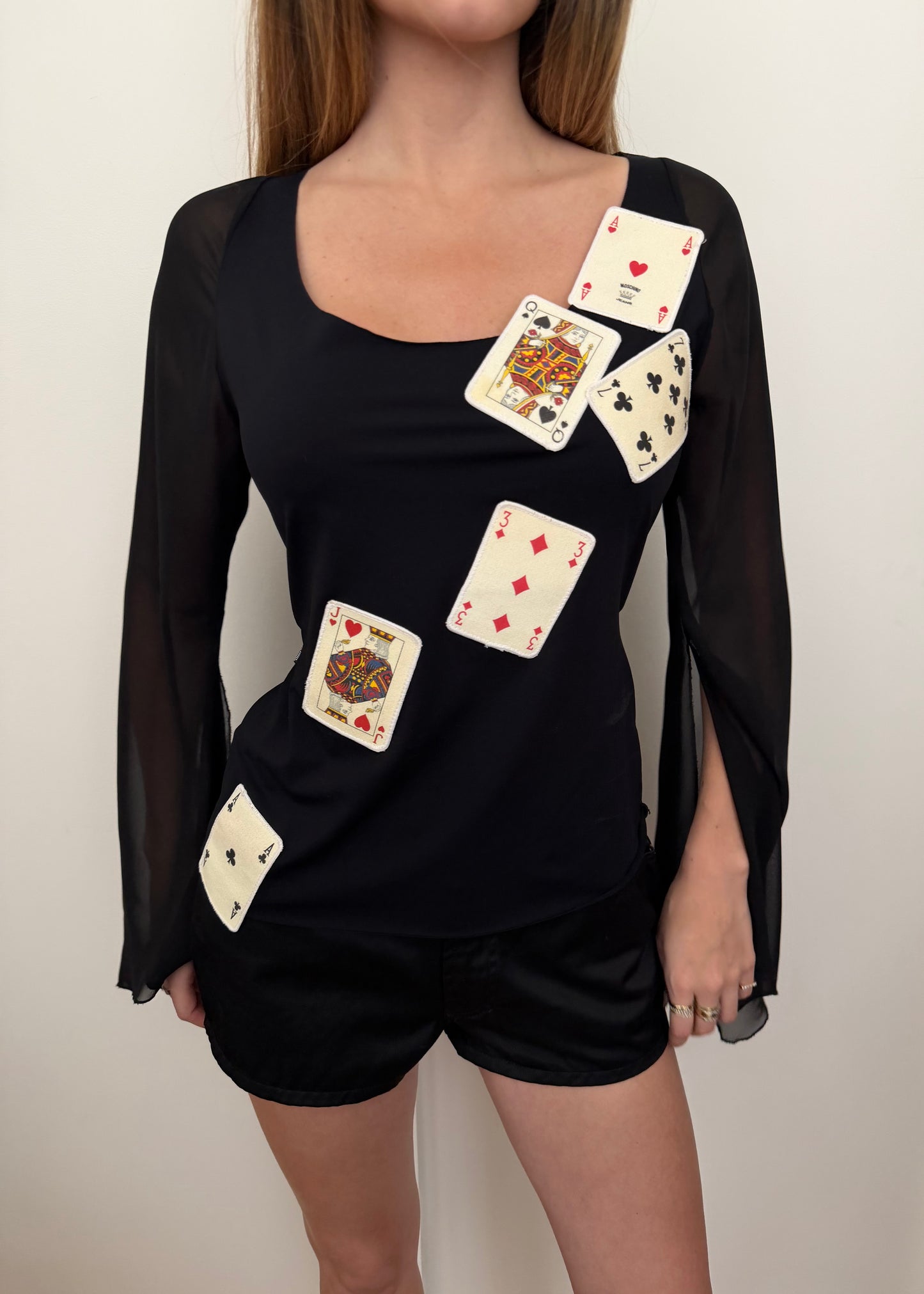 Moschino Jeans Playing Card Silk Sleeve Top