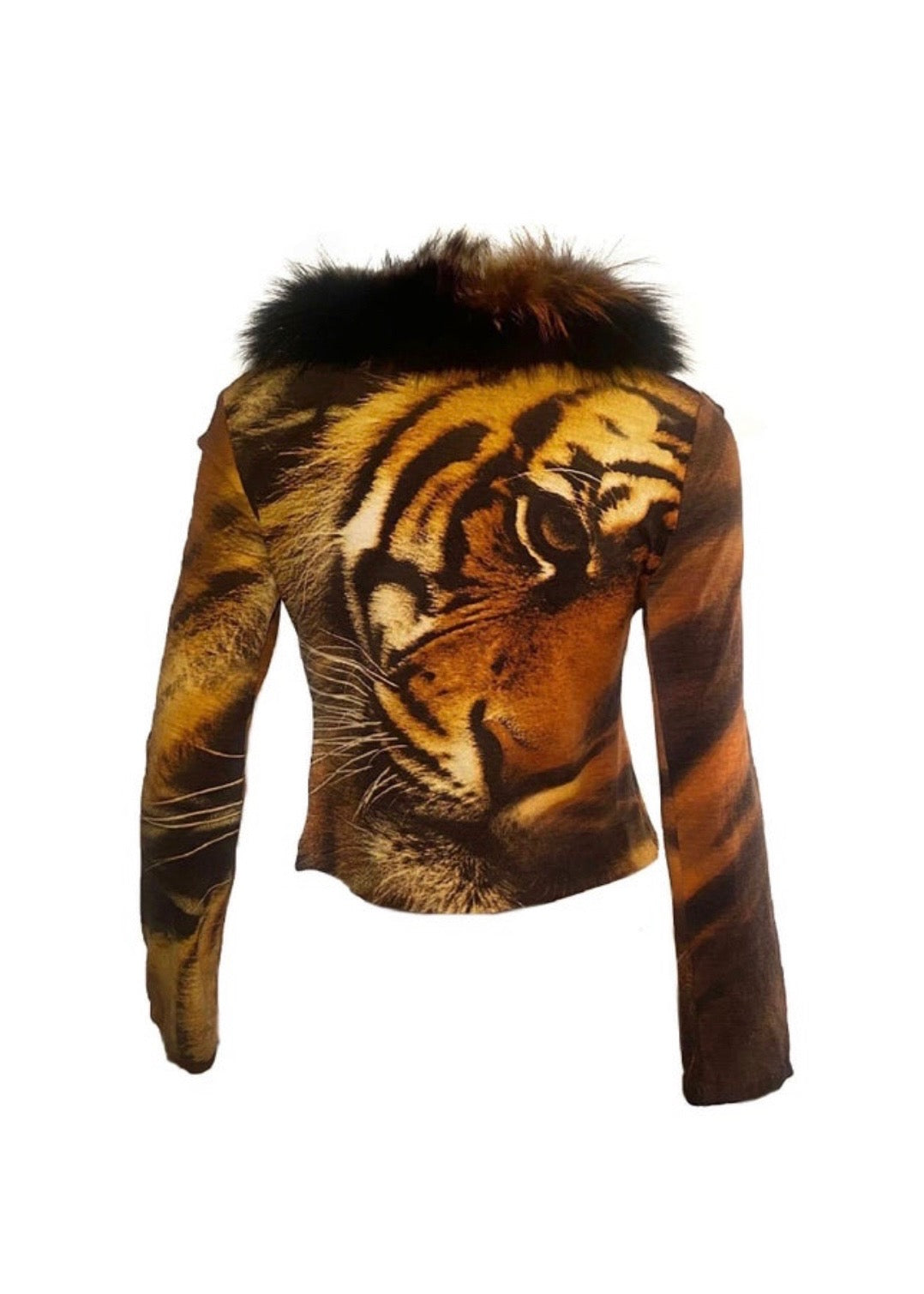 Roberto Cavalli FW2000 Tiger Fur Trim Cardigan