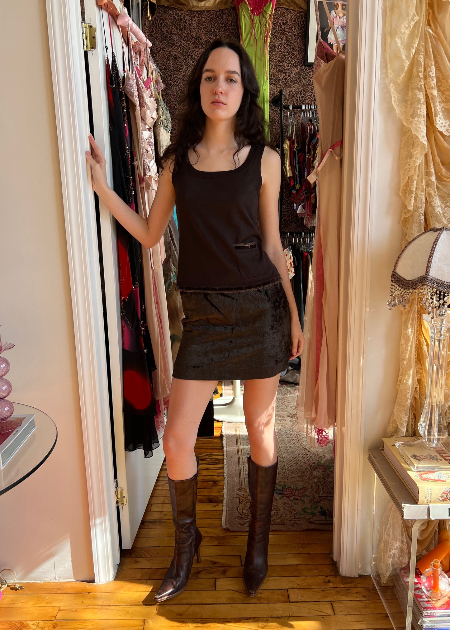 Dolce & Gabbana 90s Chocolate Brown Faux Fur Mini Skirt
