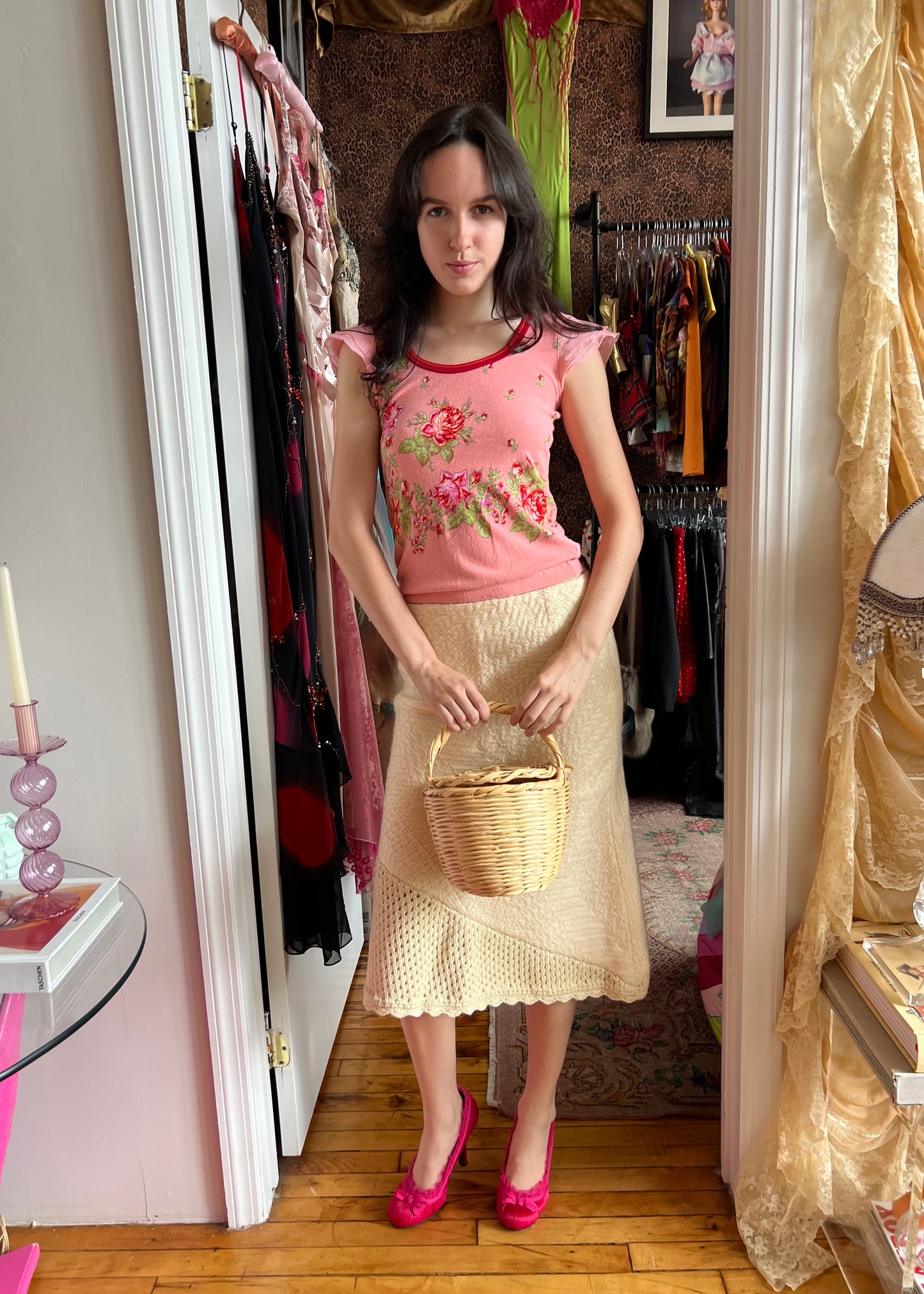 Blumarine Silk Sleeve Floral Knit