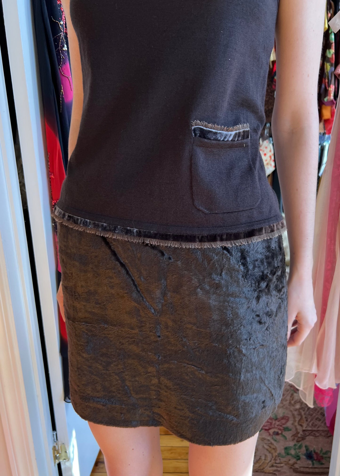 Dolce & Gabbana 90s Chocolate Brown Faux Fur Mini Skirt