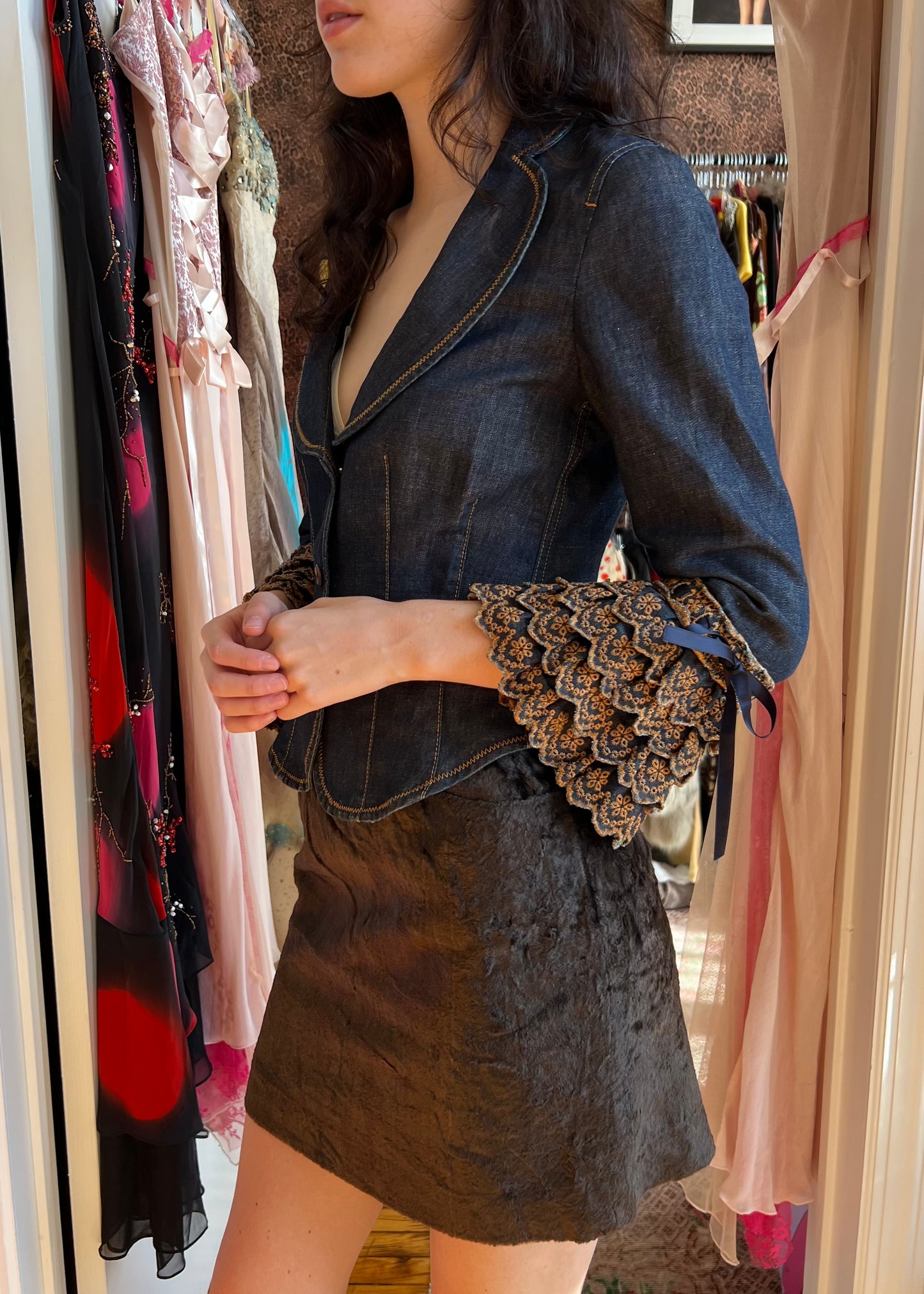 Dolce & Gabbana 90s Chocolate Brown Faux Fur Mini Skirt
