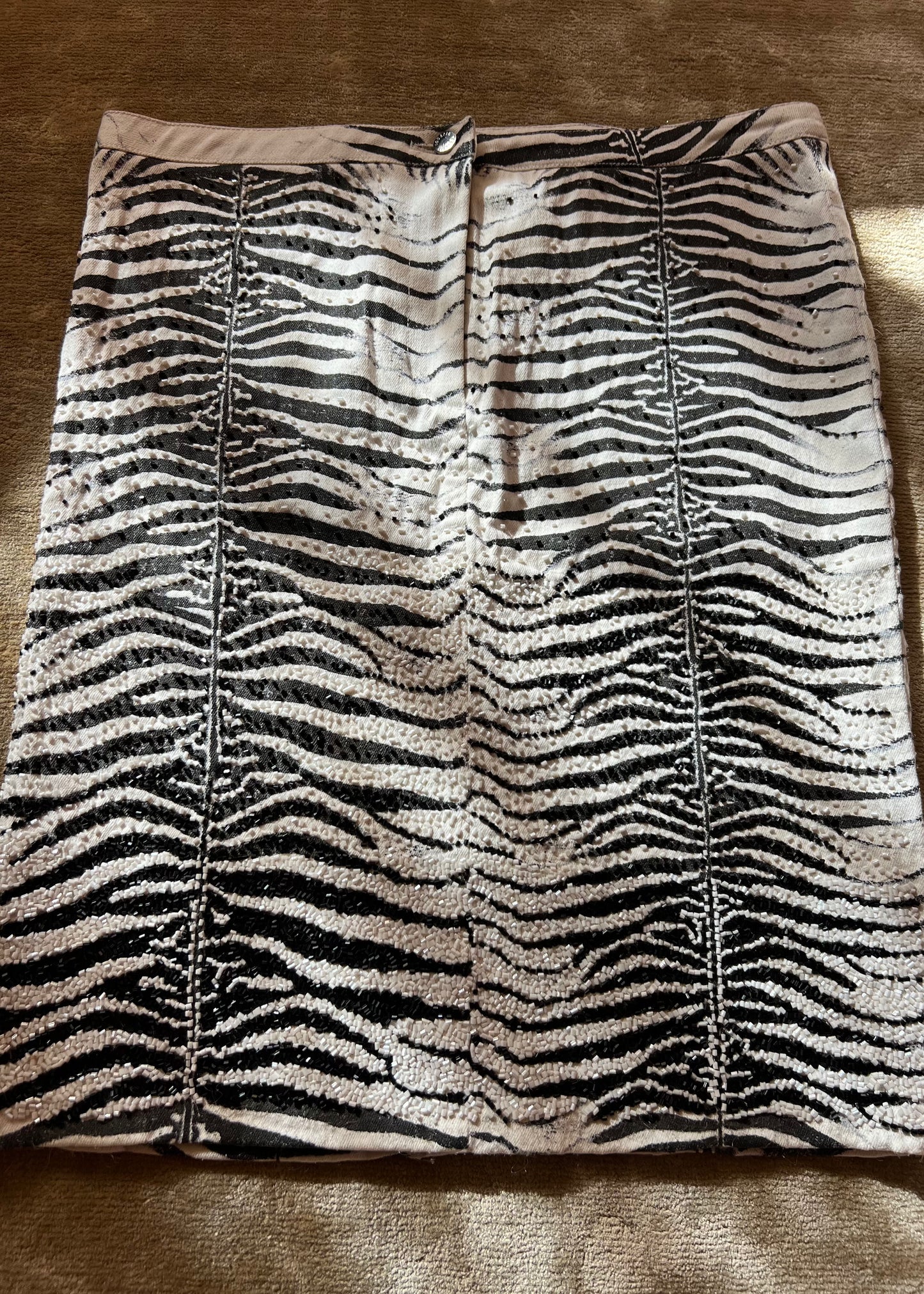 Roberto Cavalli SS2000 Beaded Zebra Print Skirt