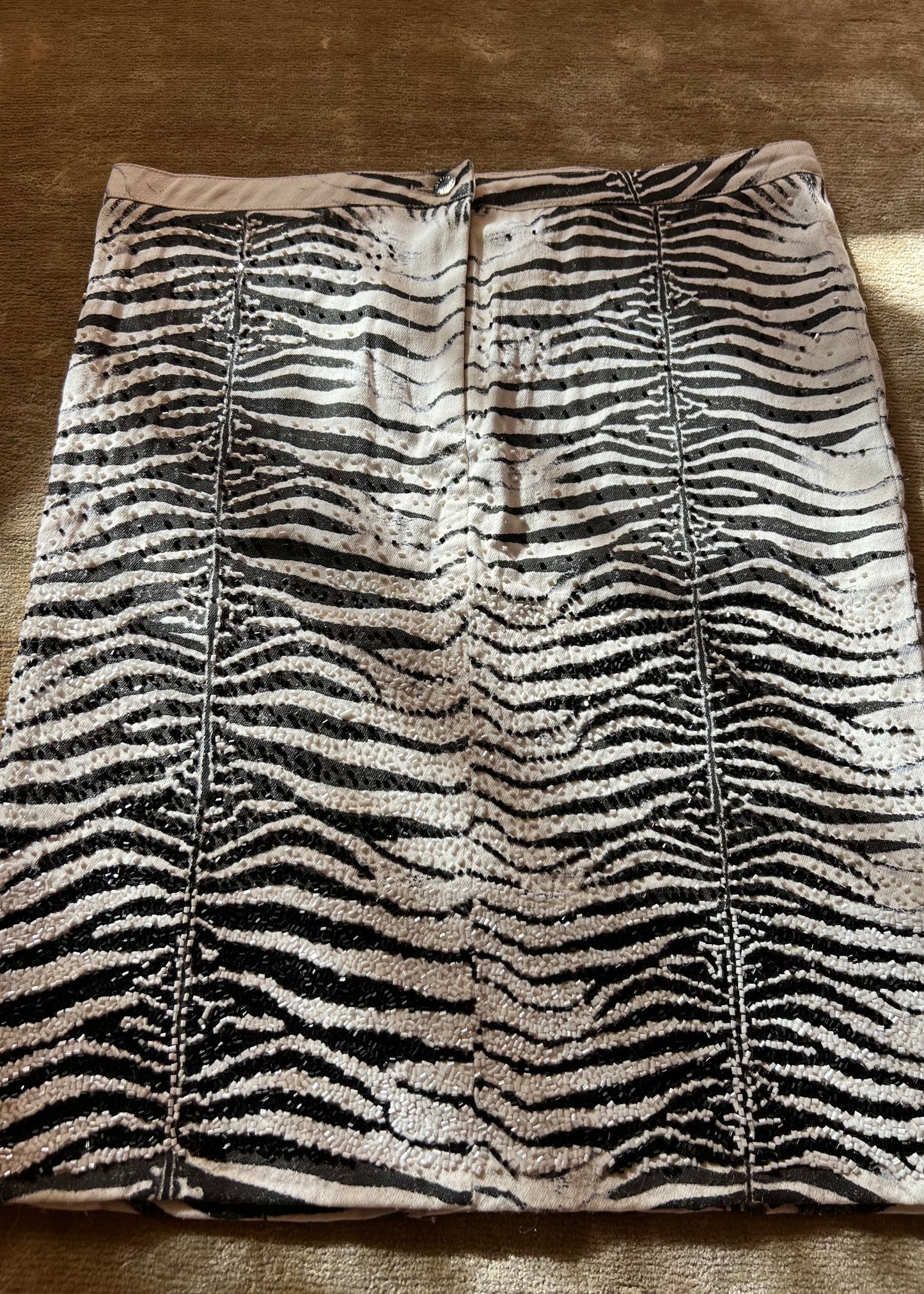 Roberto Cavalli SS2000 Beaded Zebra Print Skirt