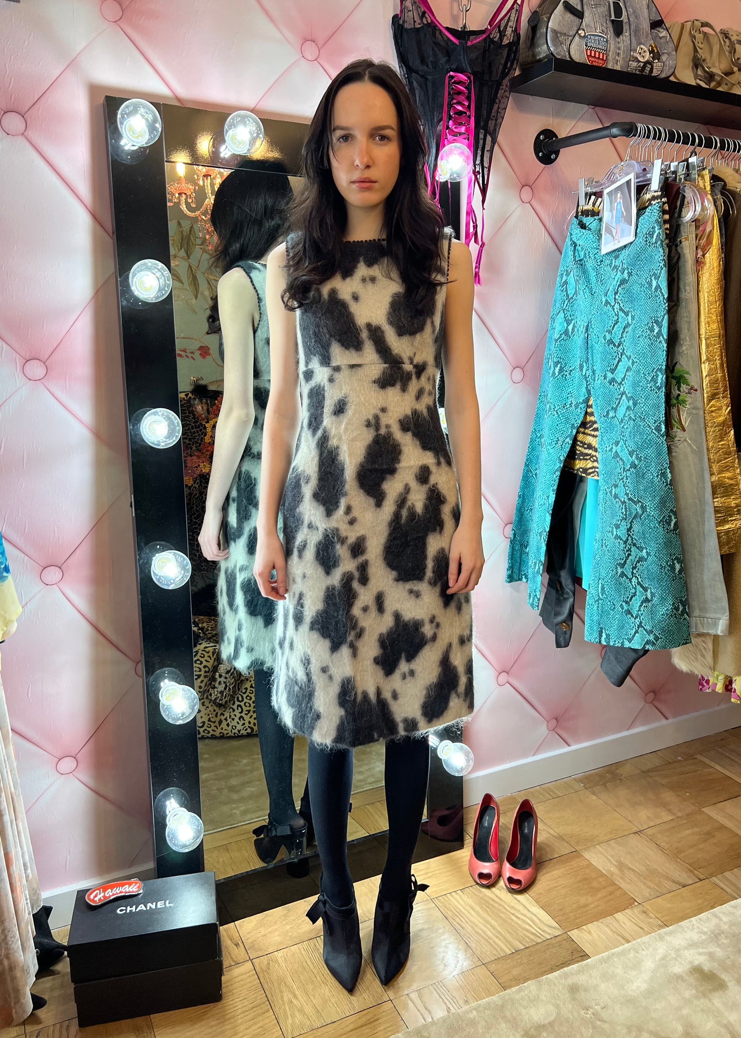 Moschino Cow Print Mohair Midi Dress