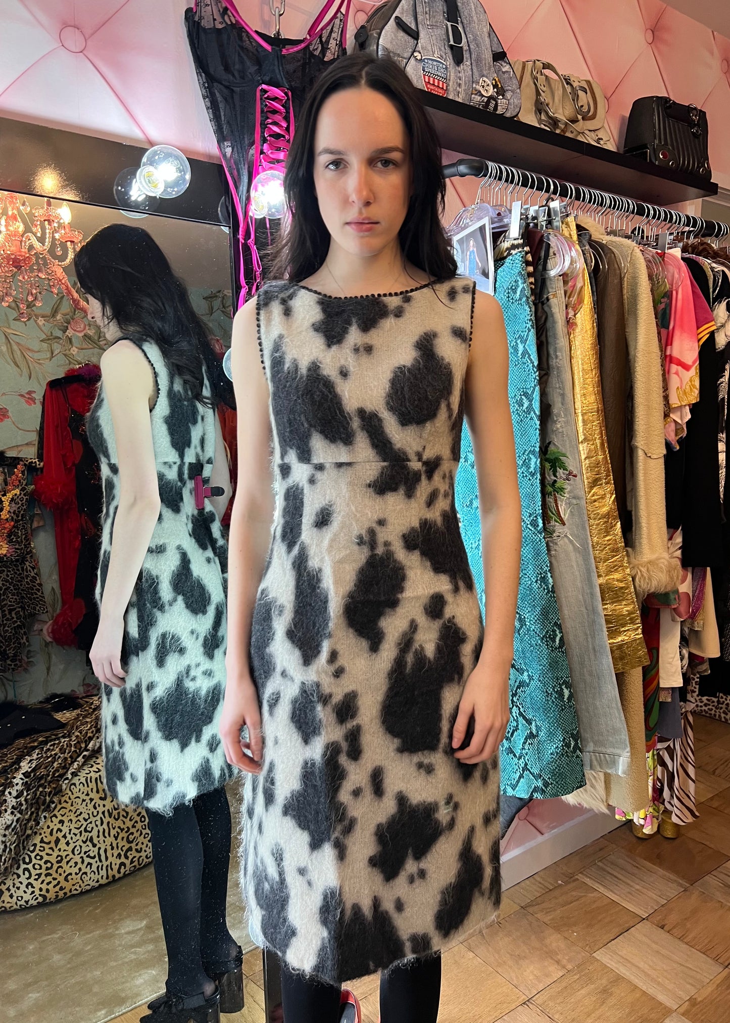 Moschino Cow Print Mohair Midi Dress