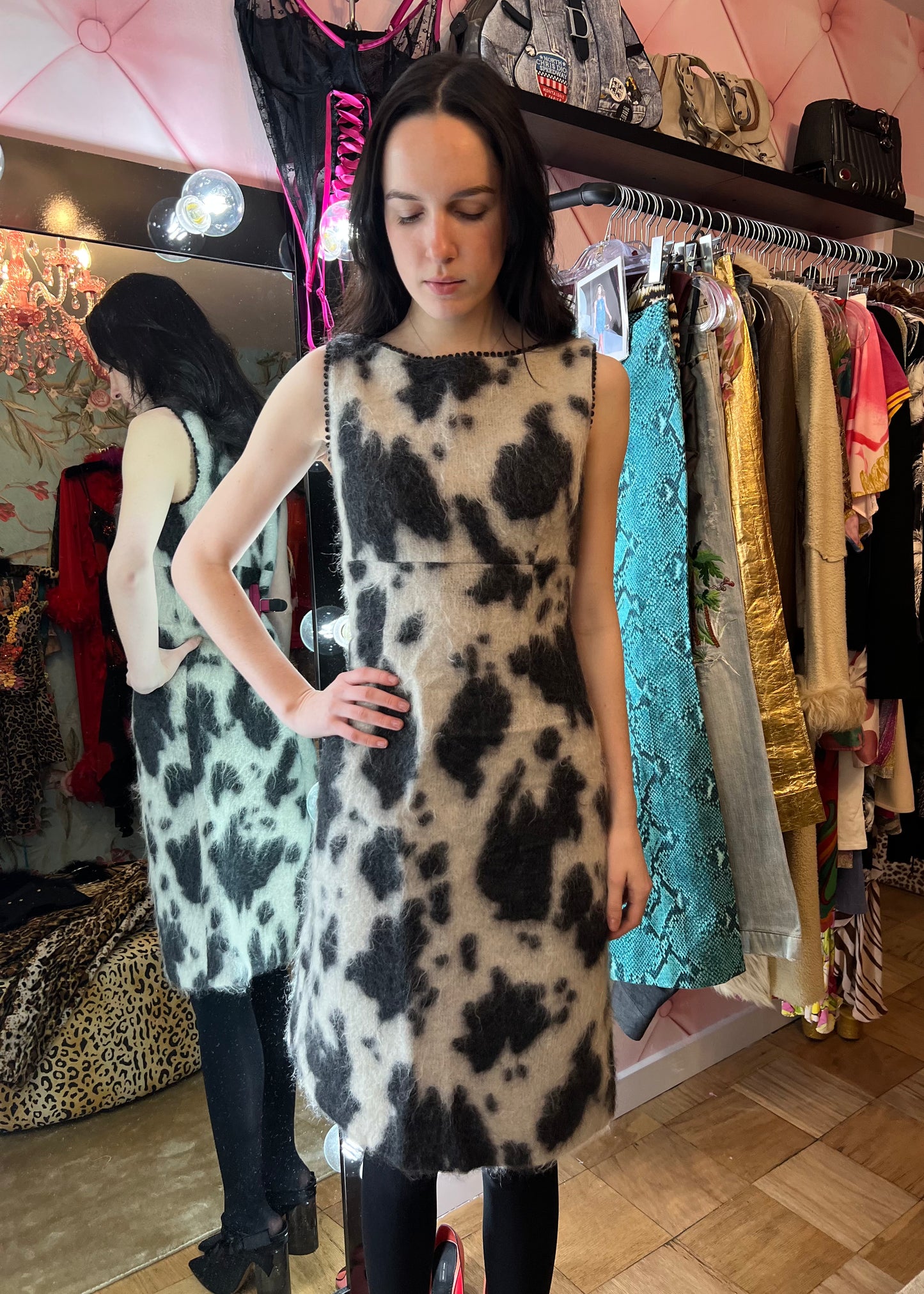 Moschino Cow Print Mohair Midi Dress