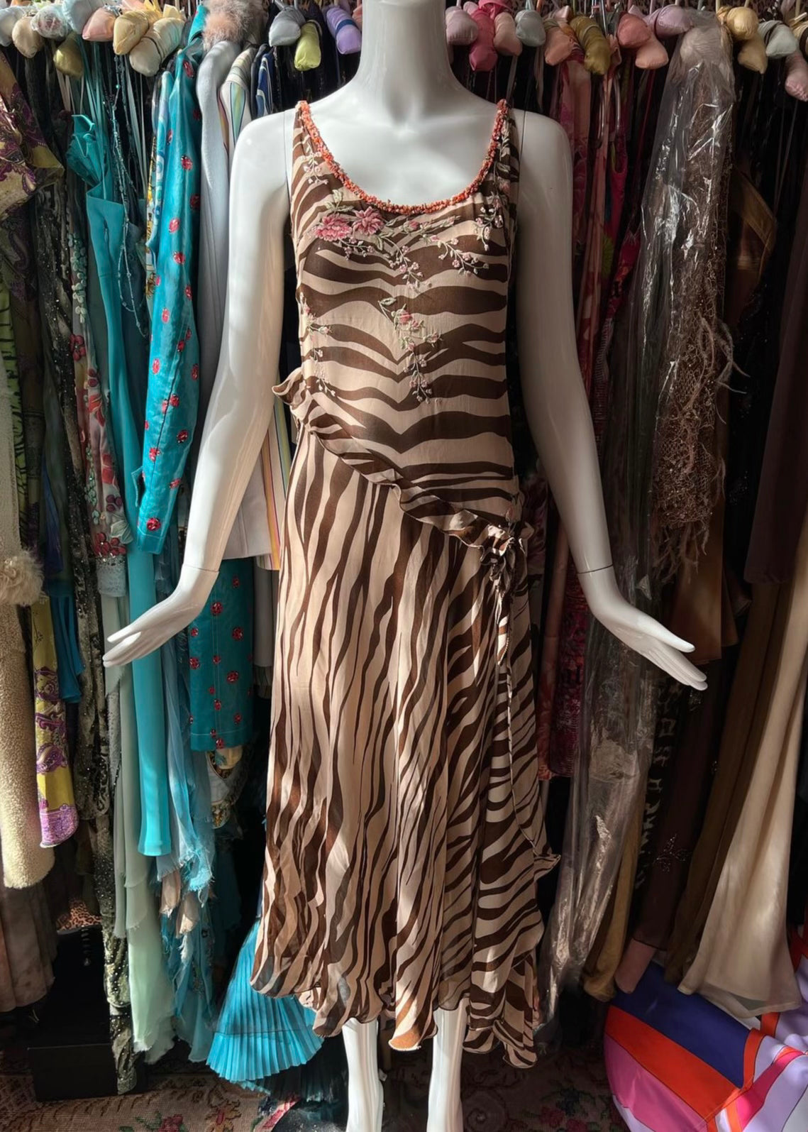 Blumarine SS2000 Zebra Print Embellished Silk Dress