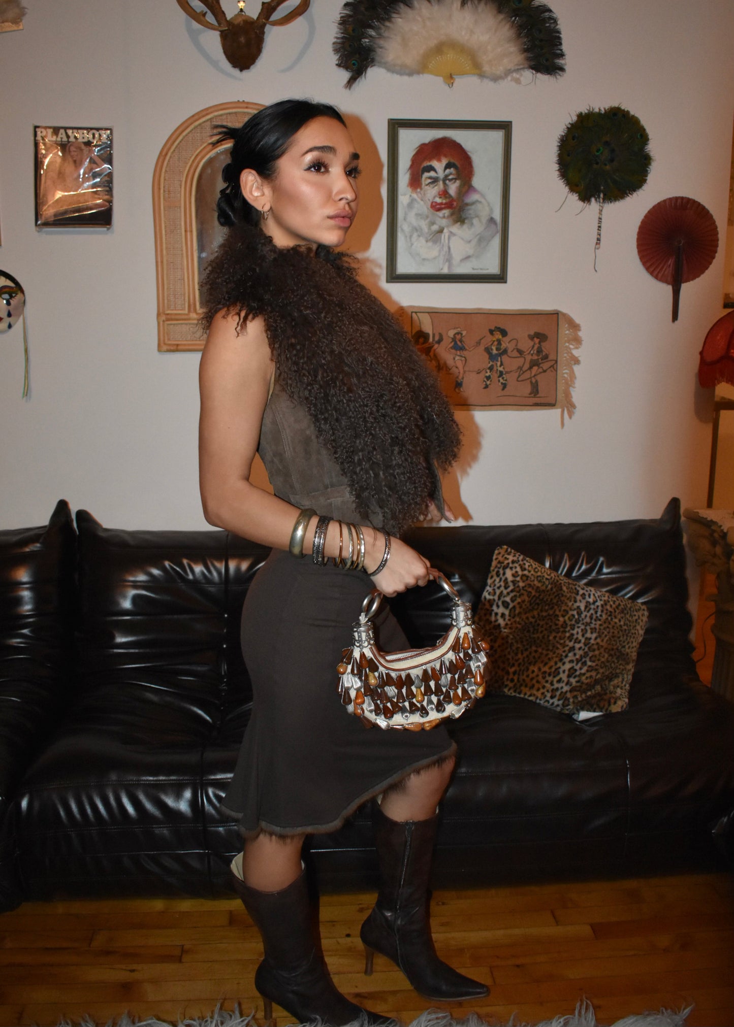 GOA 2-Way Suede Vest with Shearling Collar