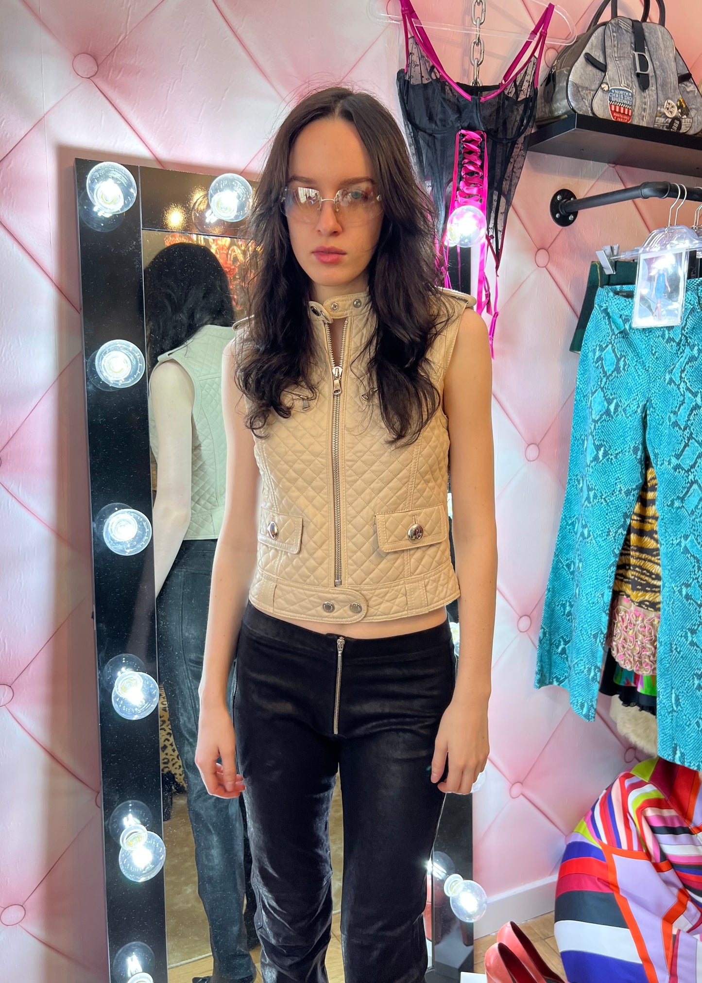 D&G Quilted Leather Vest- Ivory