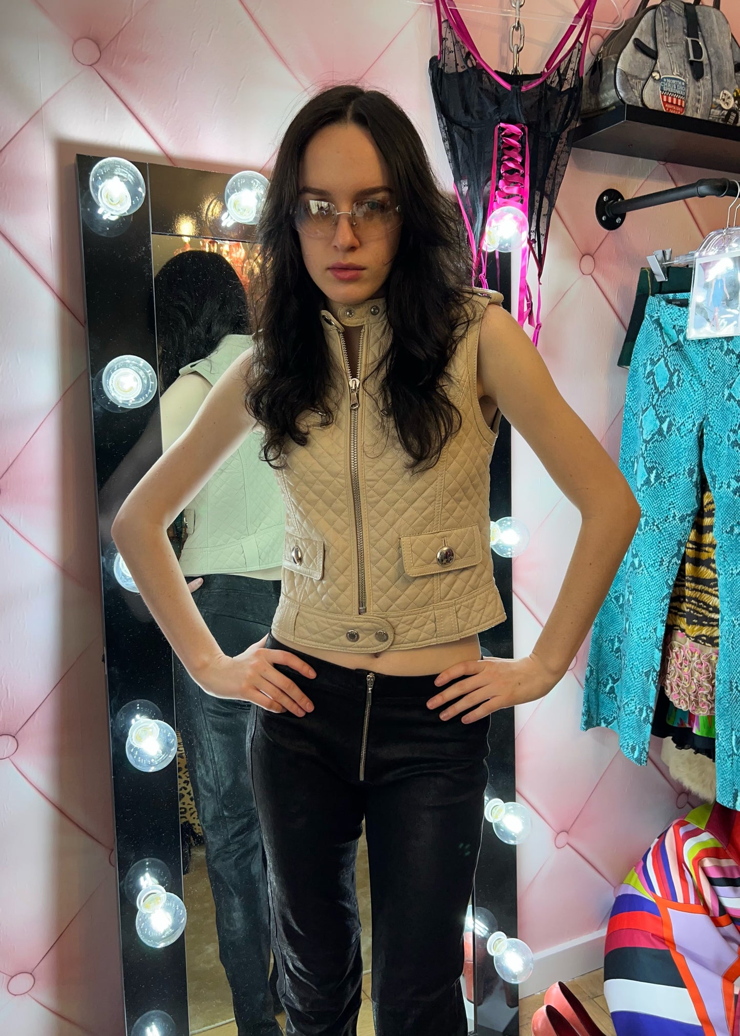 D&G Quilted Leather Vest- Ivory