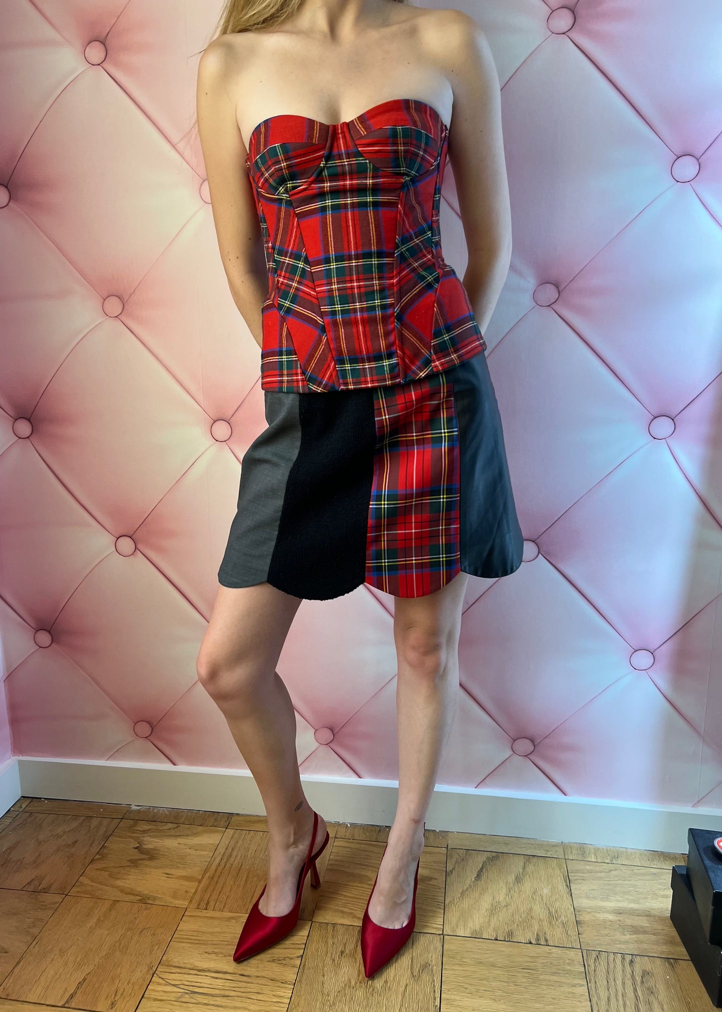 Moschino Leather/Plaid Skirt