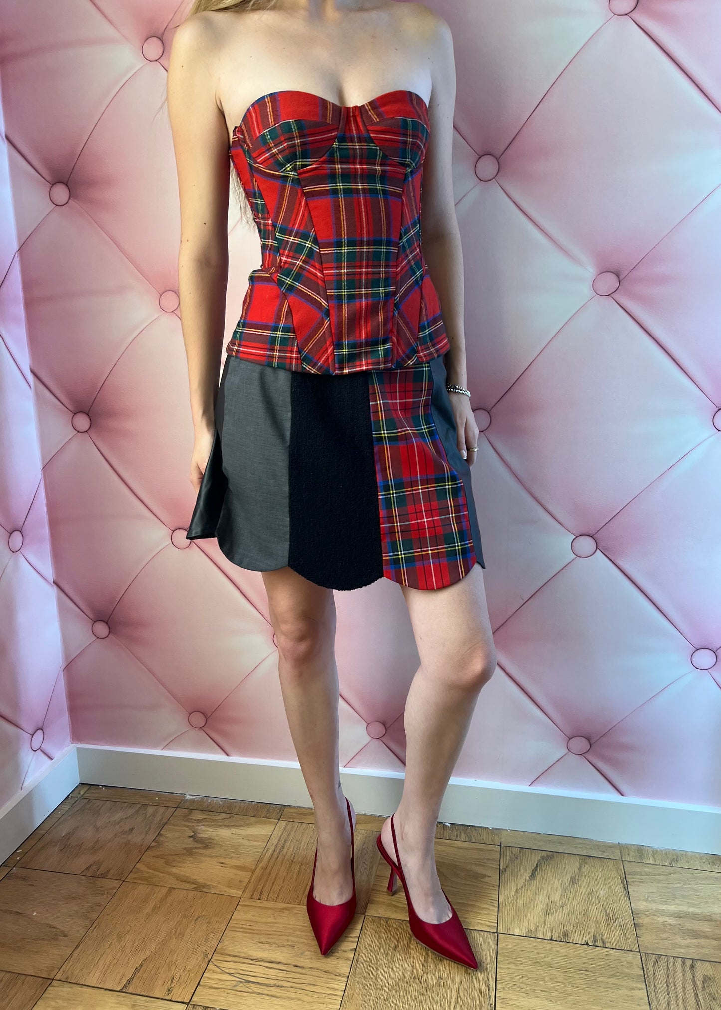 Moschino Leather/Plaid Skirt