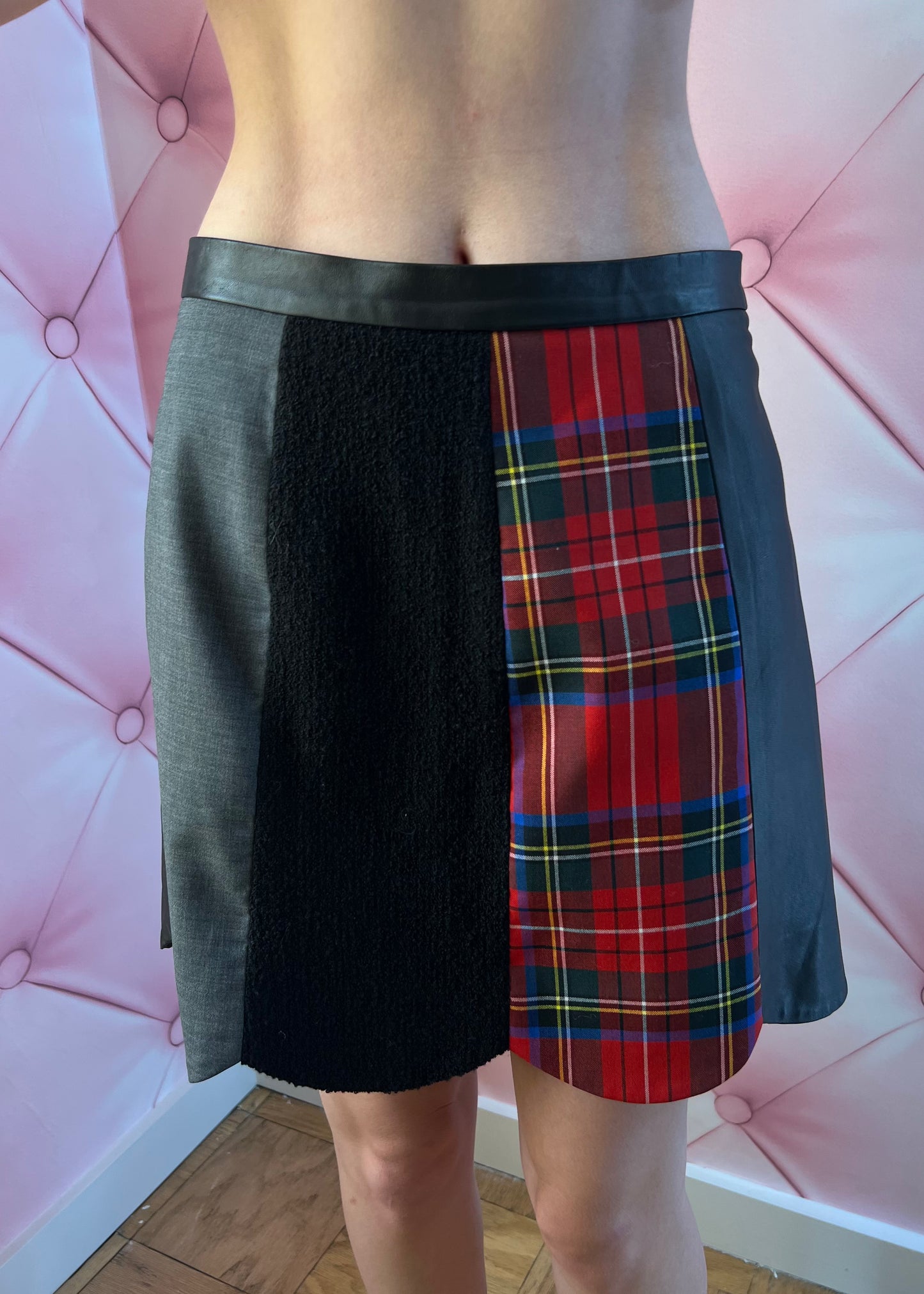 Moschino Leather/Plaid Skirt