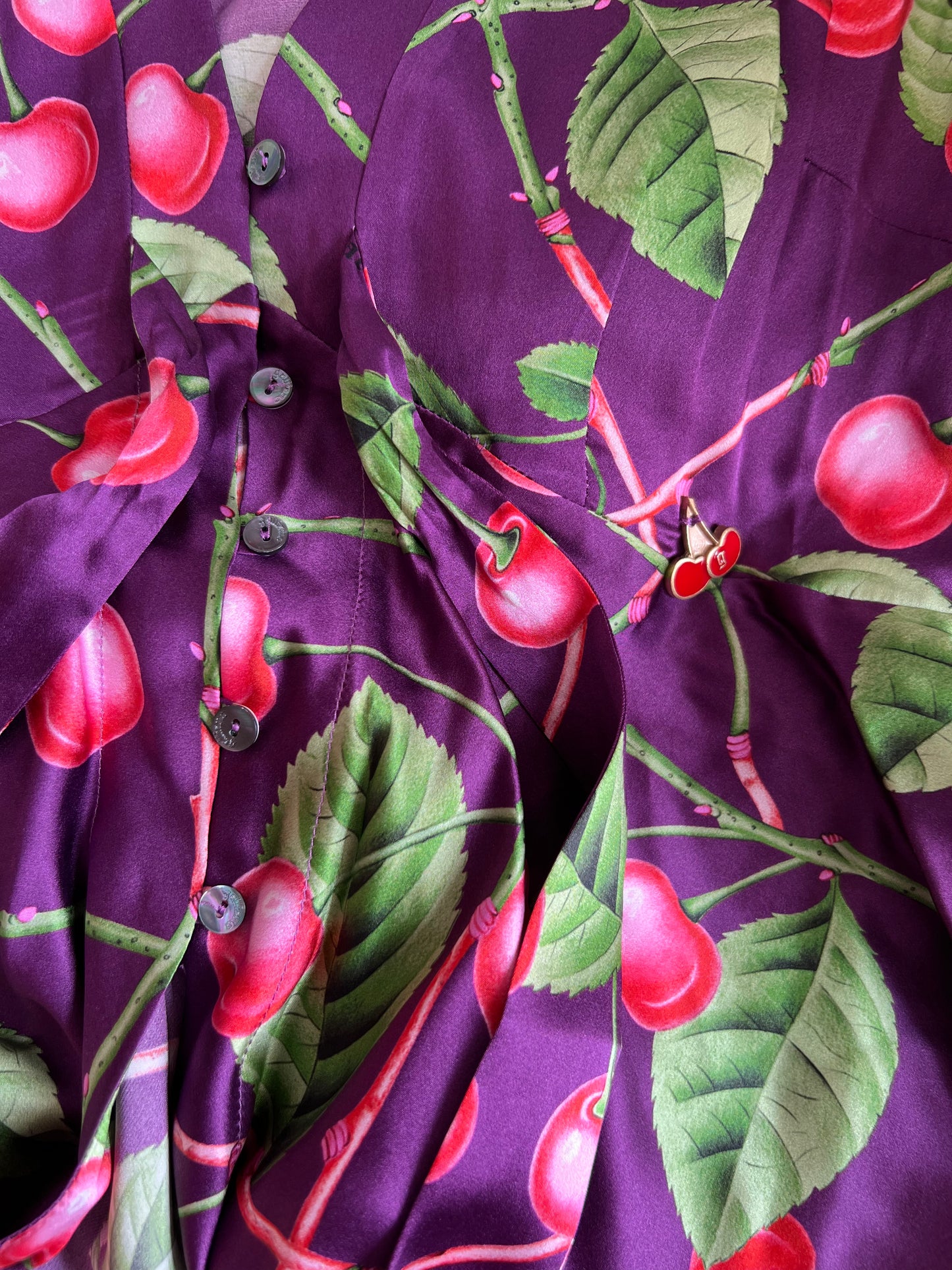 Galliano Cherry Print Satin Blouse