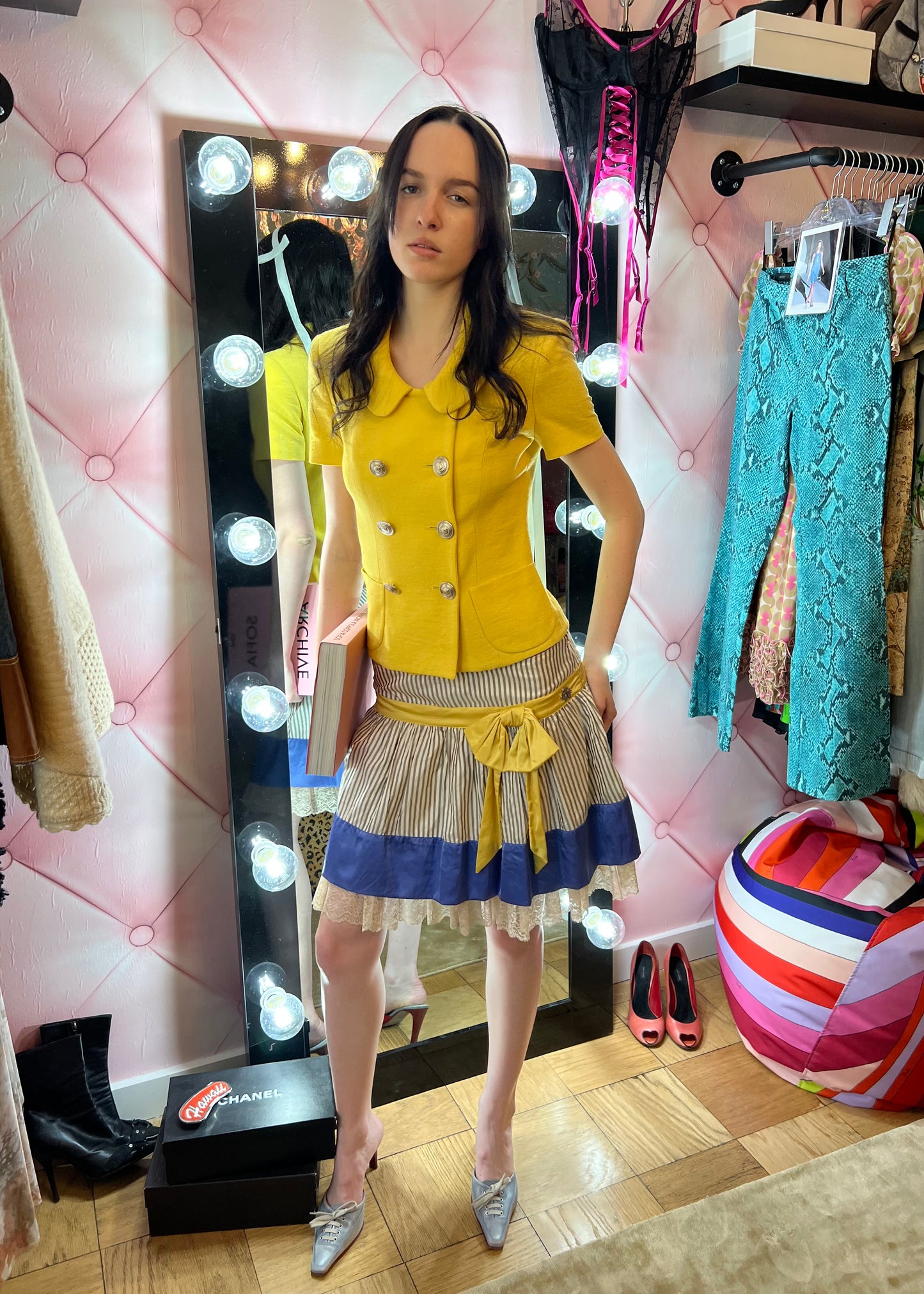 Galliano Striped Bow Skirt