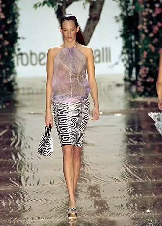 Roberto Cavalli SS2000 Beaded Zebra Print Skirt