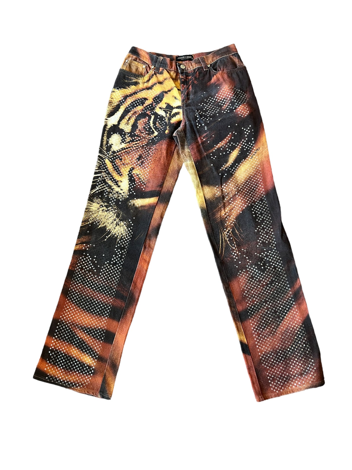 Roberto Cavalli FW2000 Tiger Print Sequined Jeans