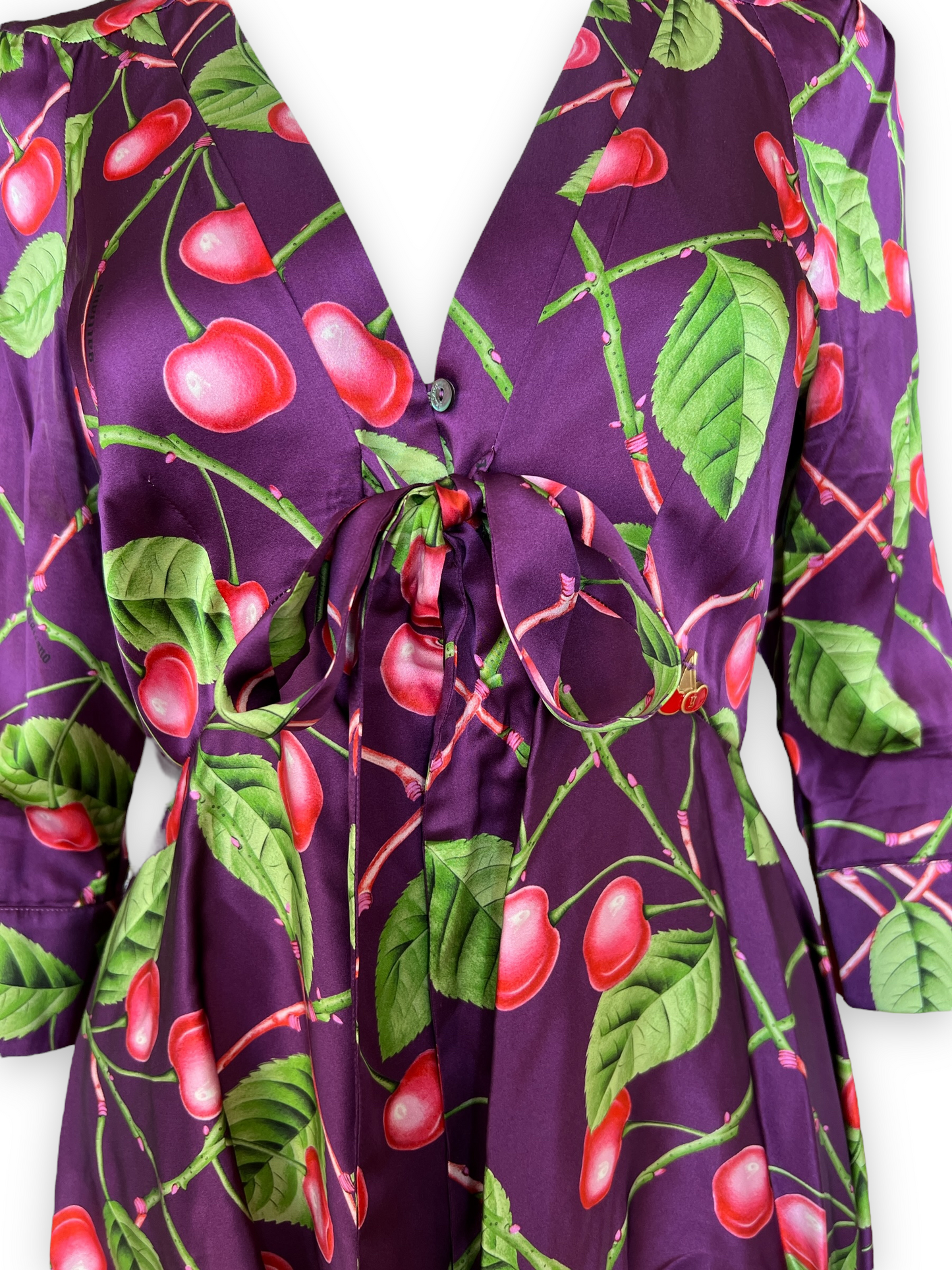 Galliano Cherry Print Satin Blouse
