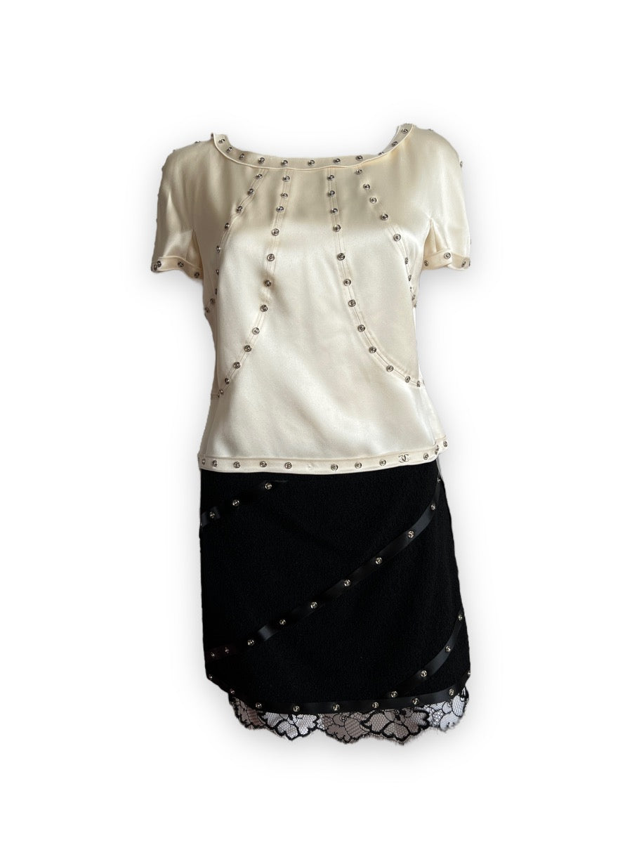 Chanel FW2003 Snap Silk Top & Skirt Ensemble