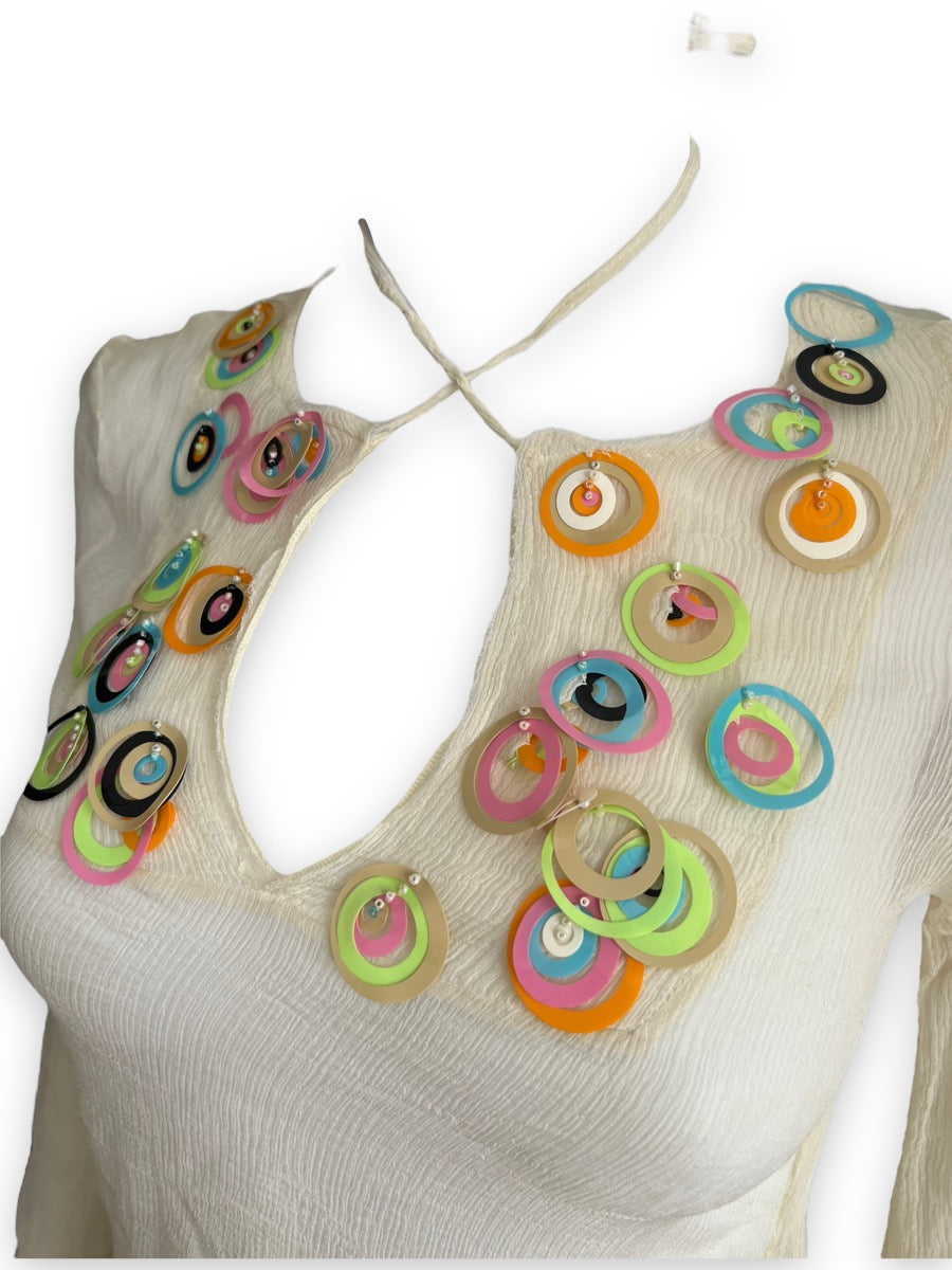 Maurizio Pecoraro SS2003 Chiffon & Sequin Peasant Blouse