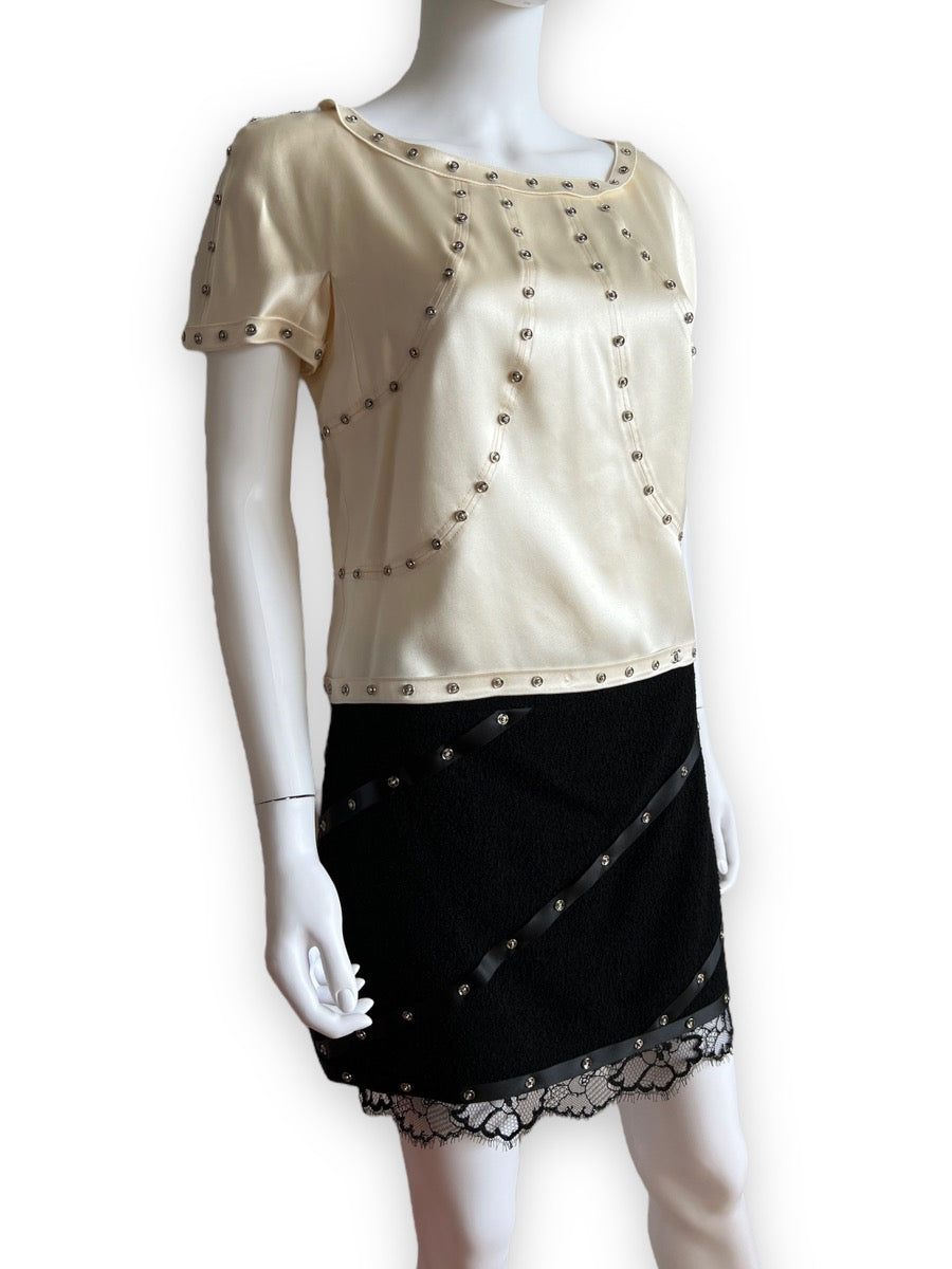 Chanel FW2003 Snap Silk Top & Skirt Ensemble