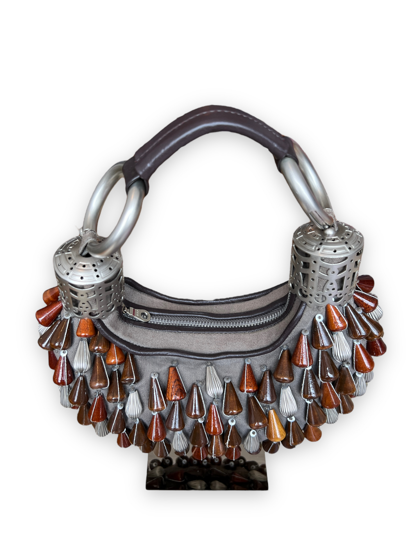 2000s Chloé Beaded Bracelet Bag- Wood + Silver