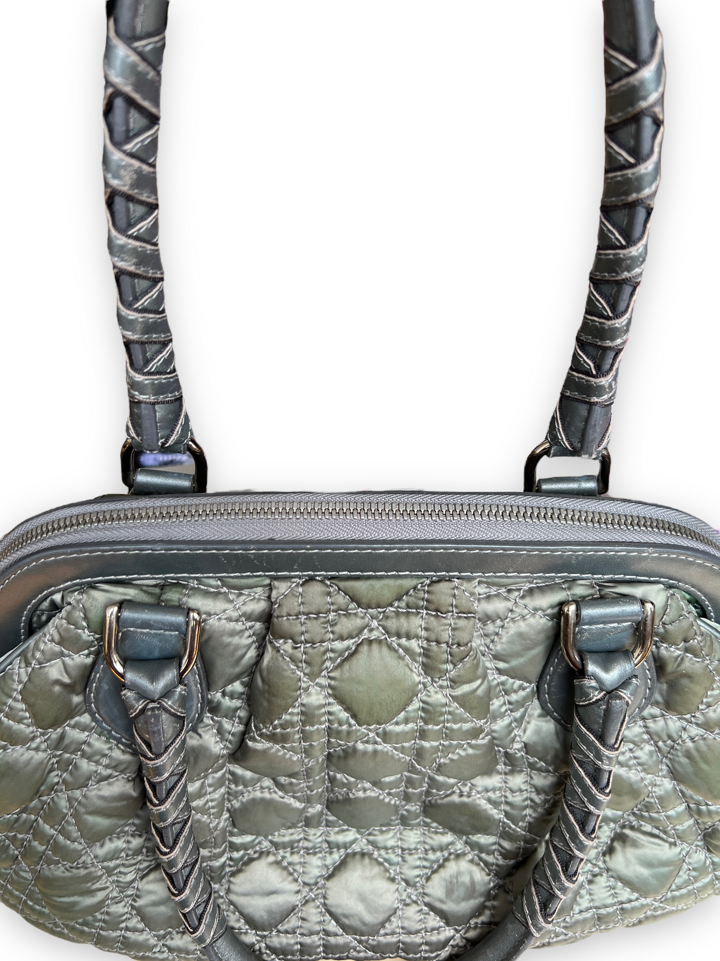 Dior Metallic Green Cannage Quilted Satin Charming Doctor Bag