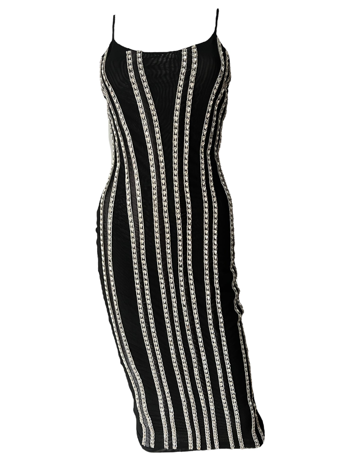 Crystal Embellished Double Layer Mesh Cocktail Dress