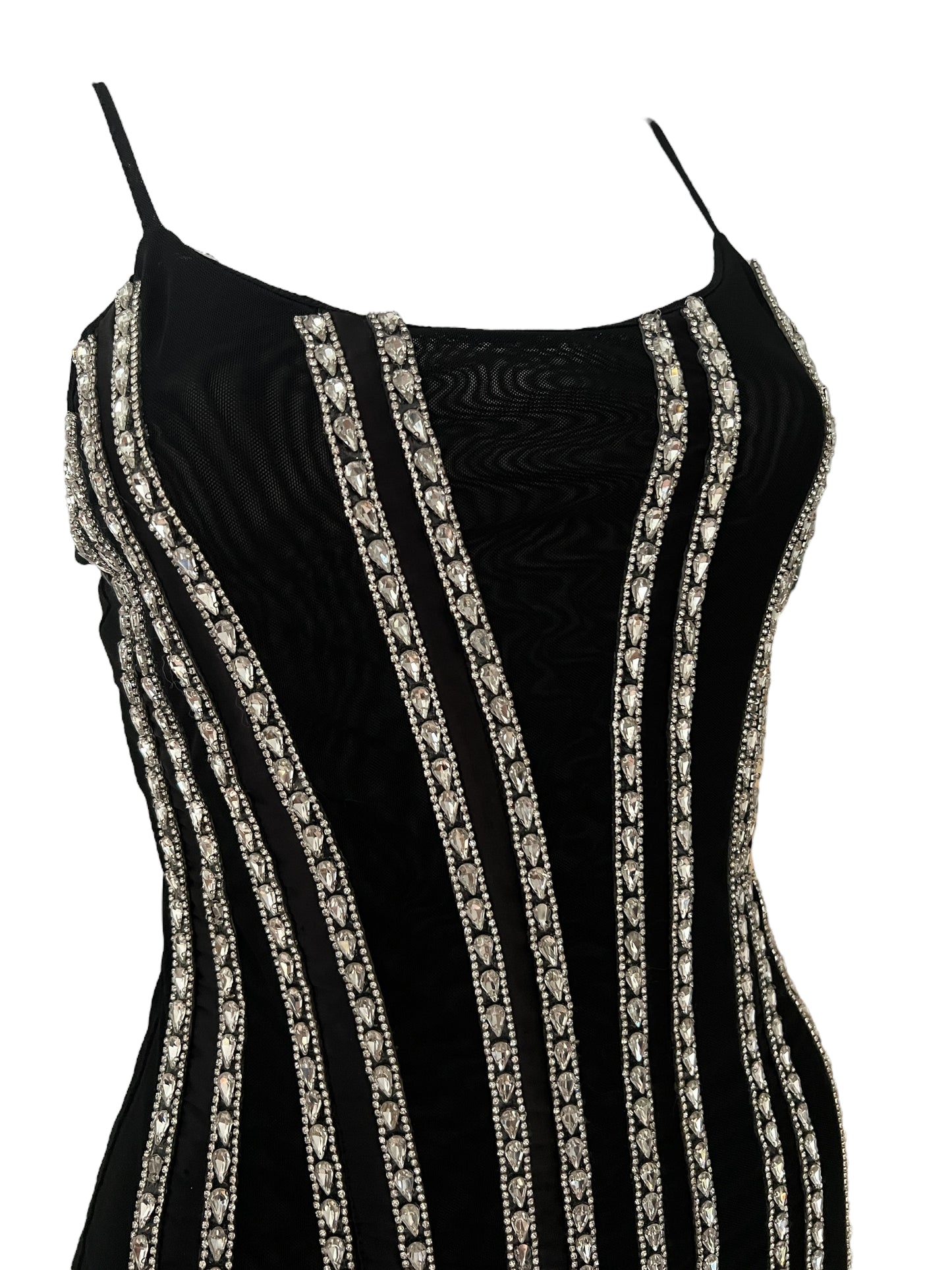 Crystal Embellished Double Layer Mesh Cocktail Dress