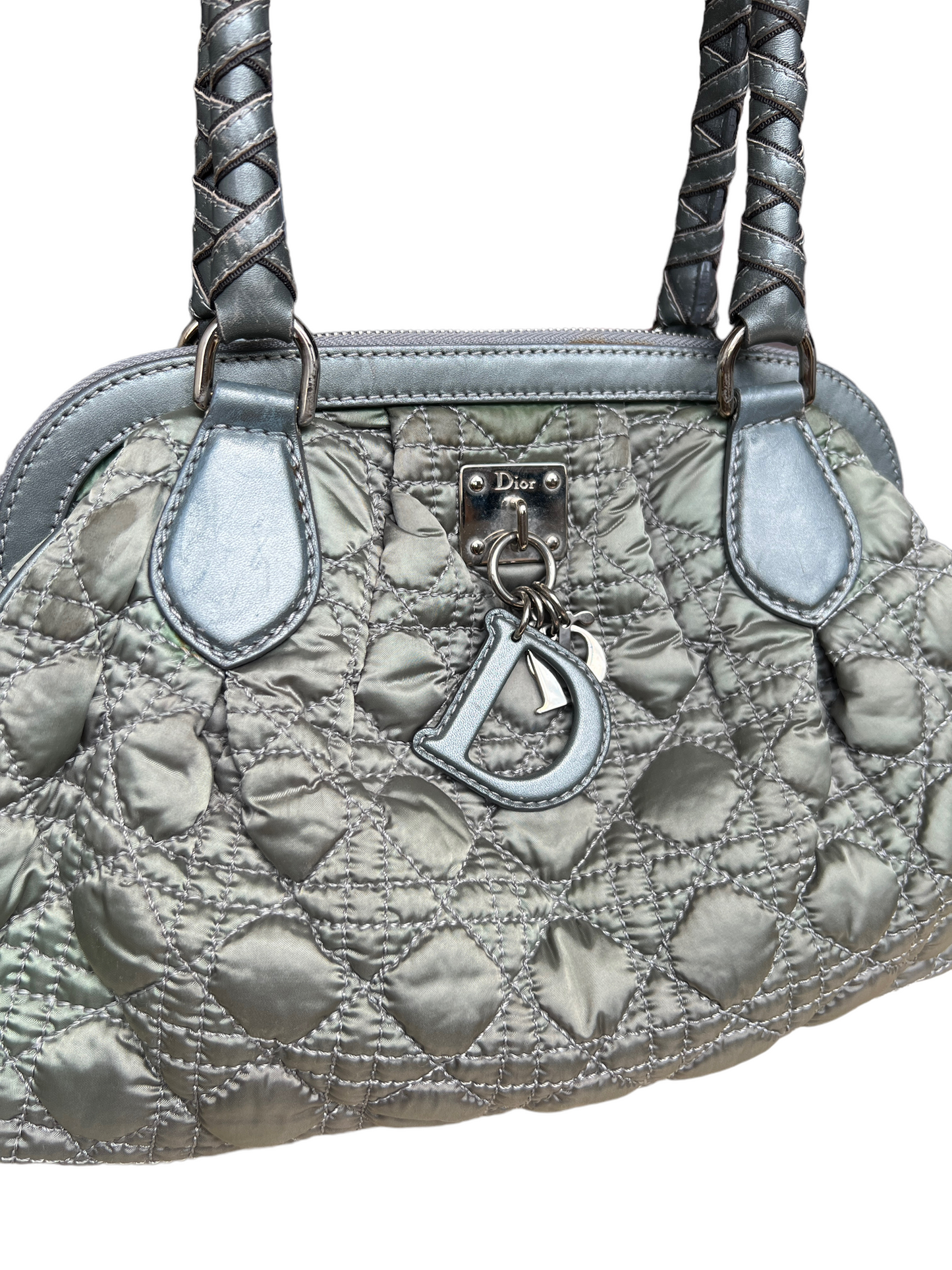 Dior Metallic Green Cannage Quilted Satin Charming Doctor Bag